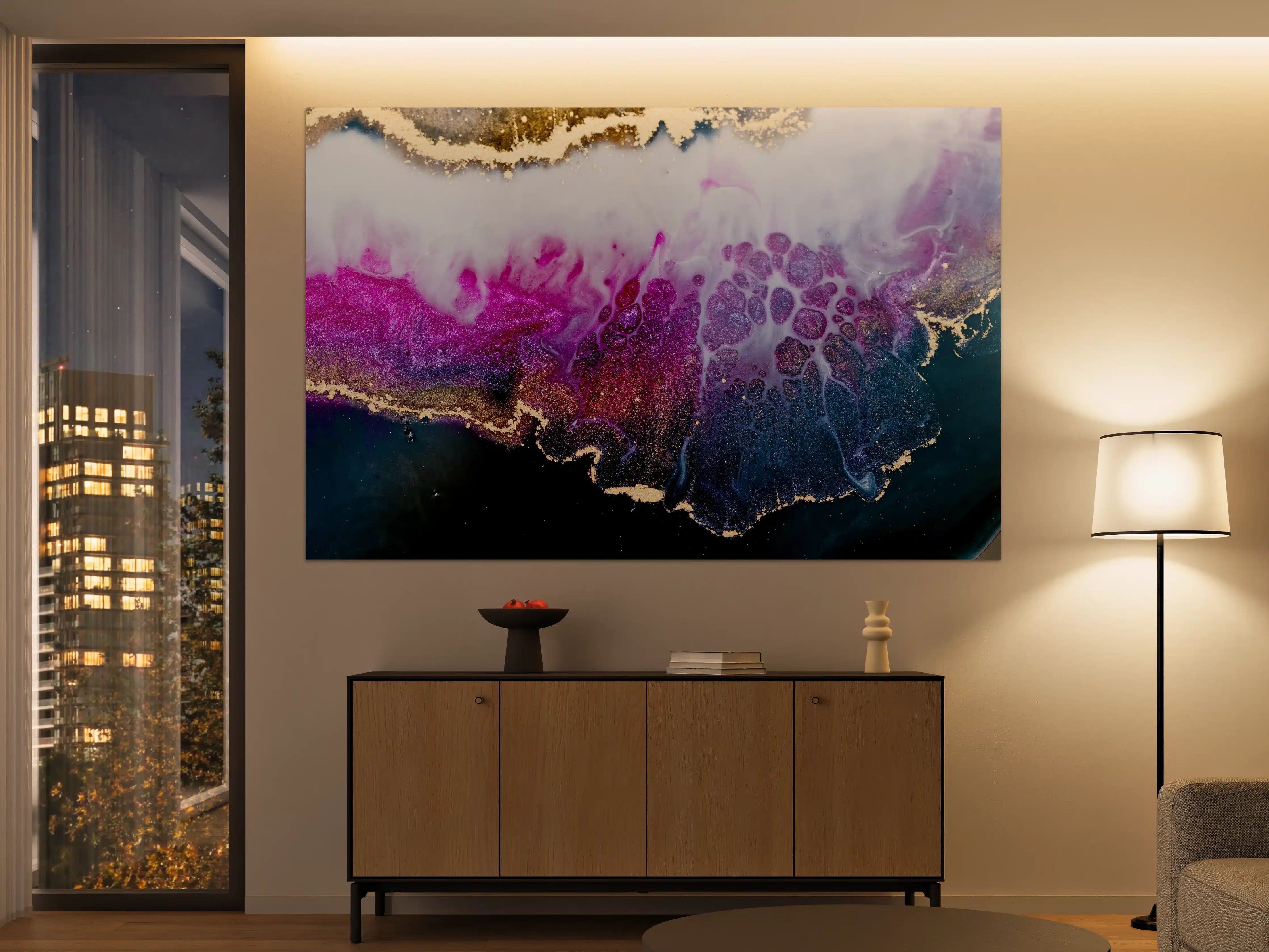 Große Wandbilder - Abstrakte Kunst in Lila-Gold