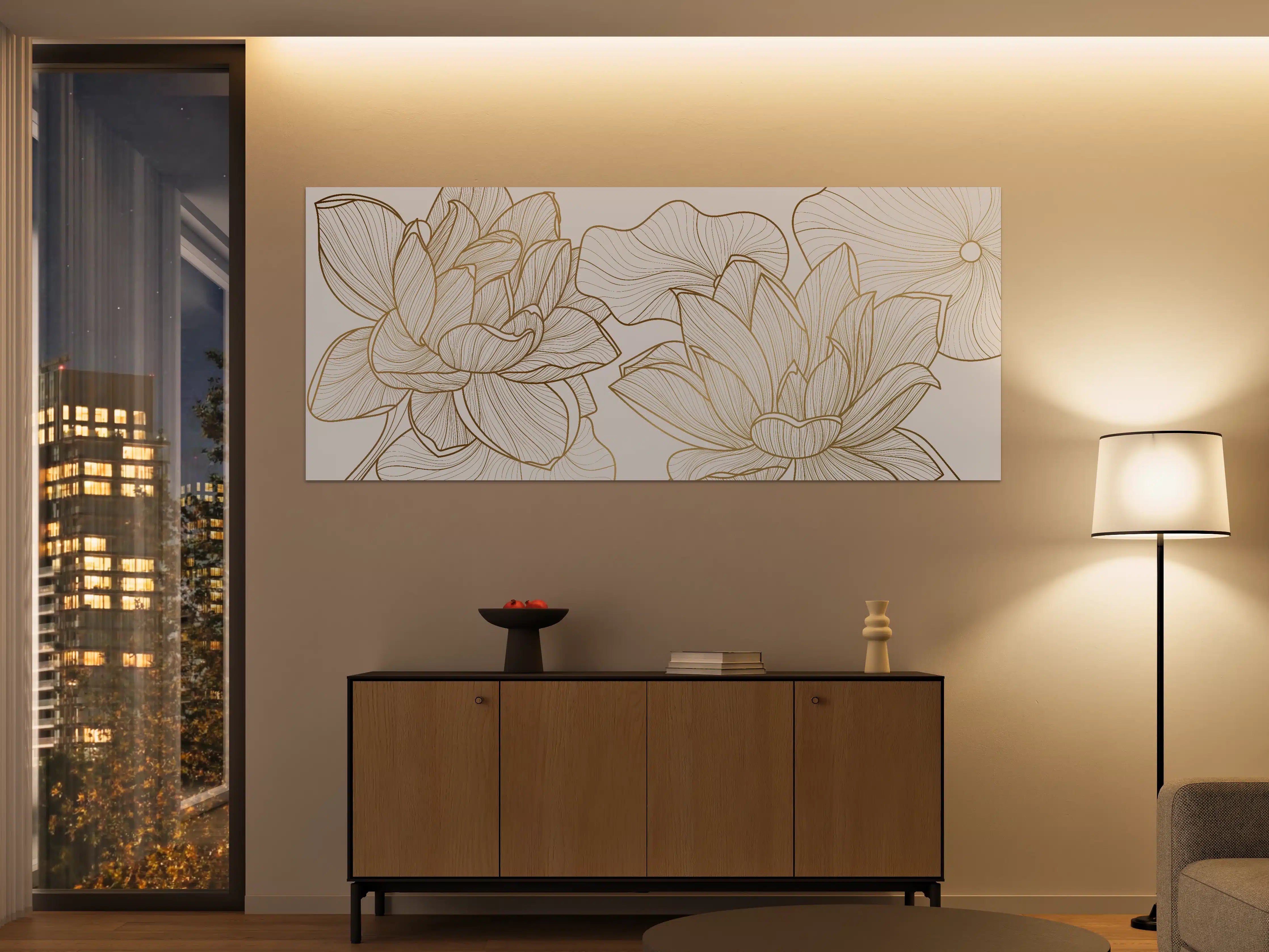 Große Wandbilder - Abstrakte Linien Blumenillustration