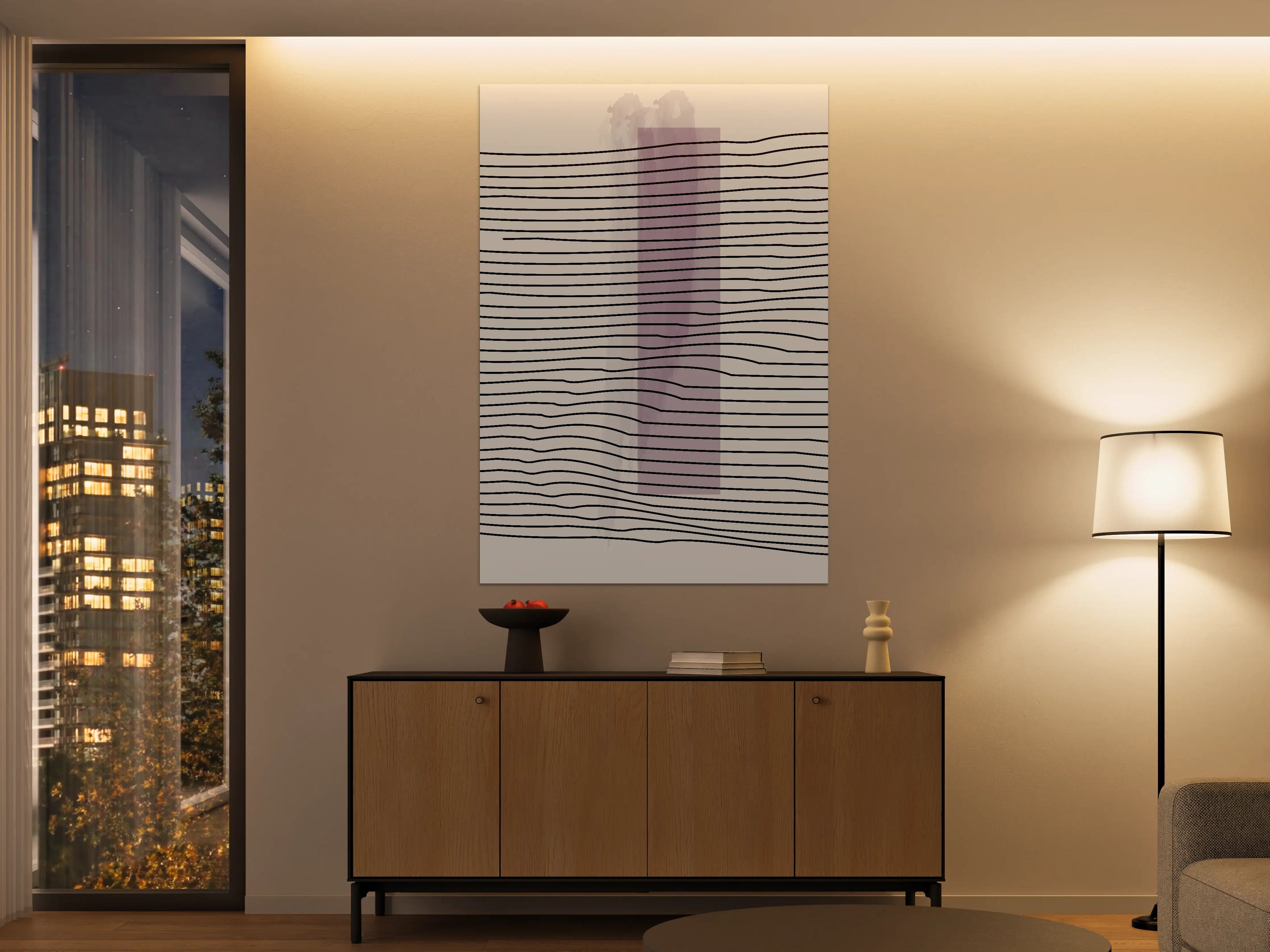 Große Wandbilder - Abstrakte Linienkunst auf neutralem Hintergrund