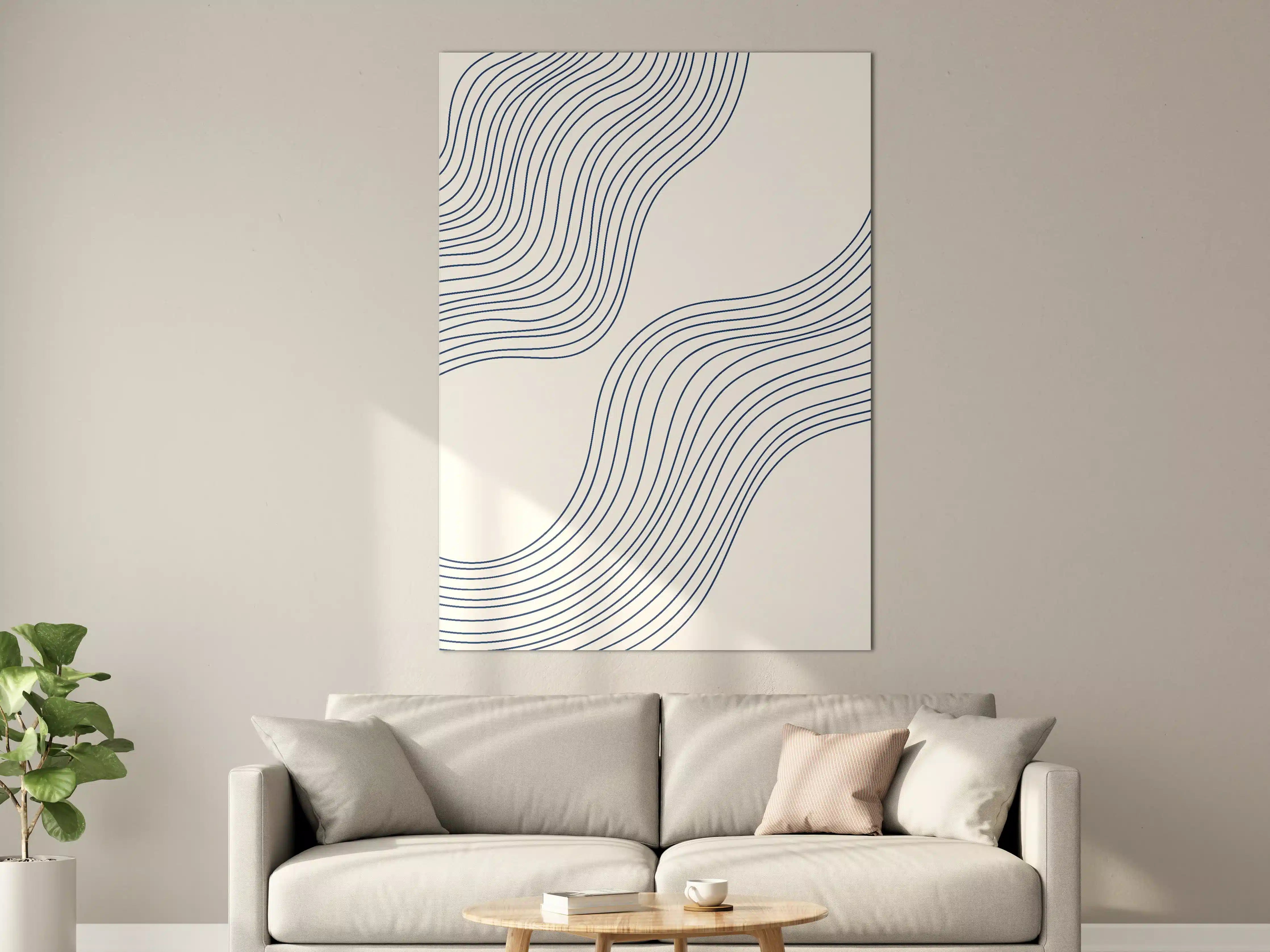 Große Wandbilder - Abstrakte Linienkunst in Blau und Weiß