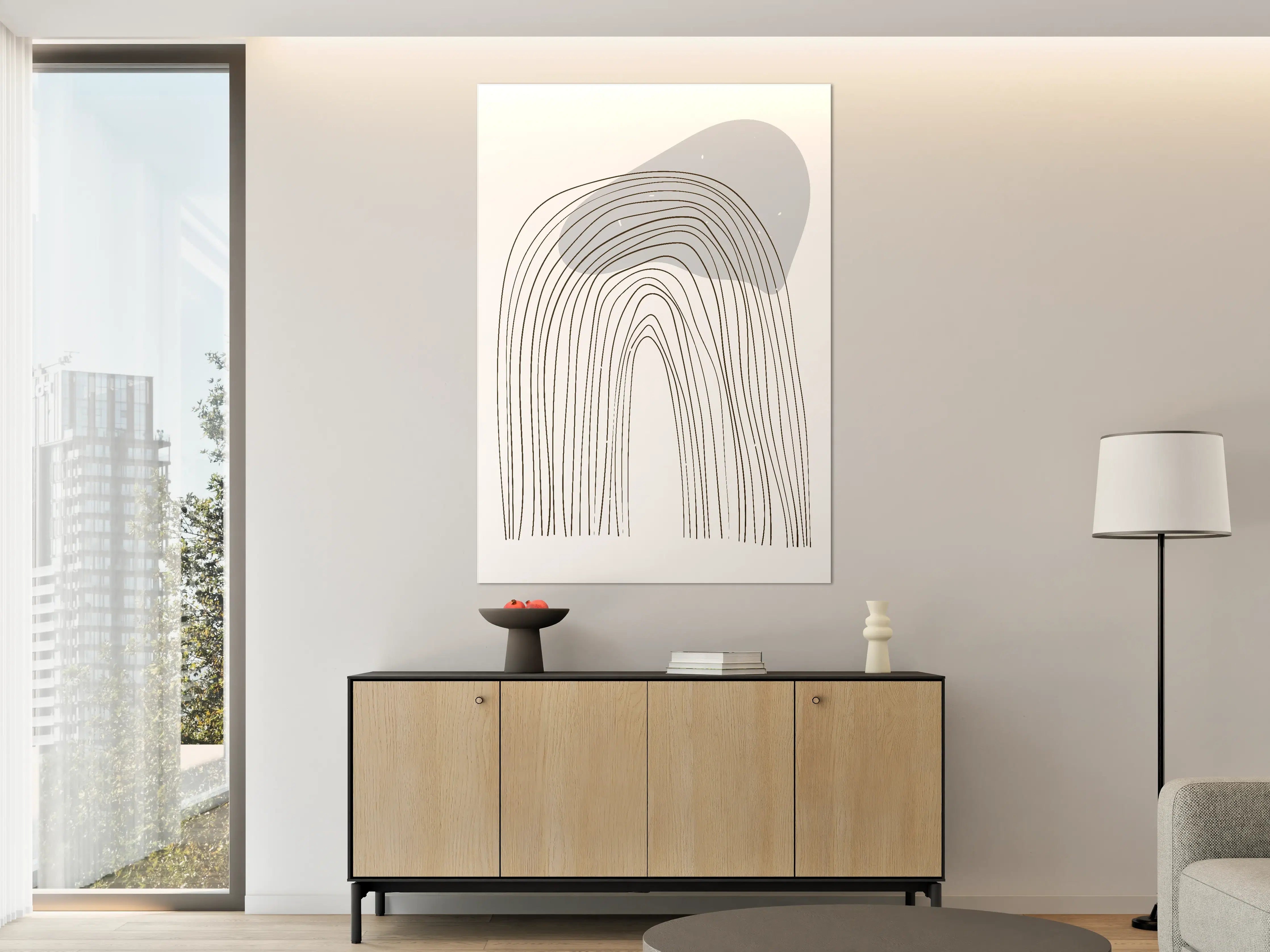 Große Wandbilder - Abstrakte Linienkunst in Grau und Schwarz
