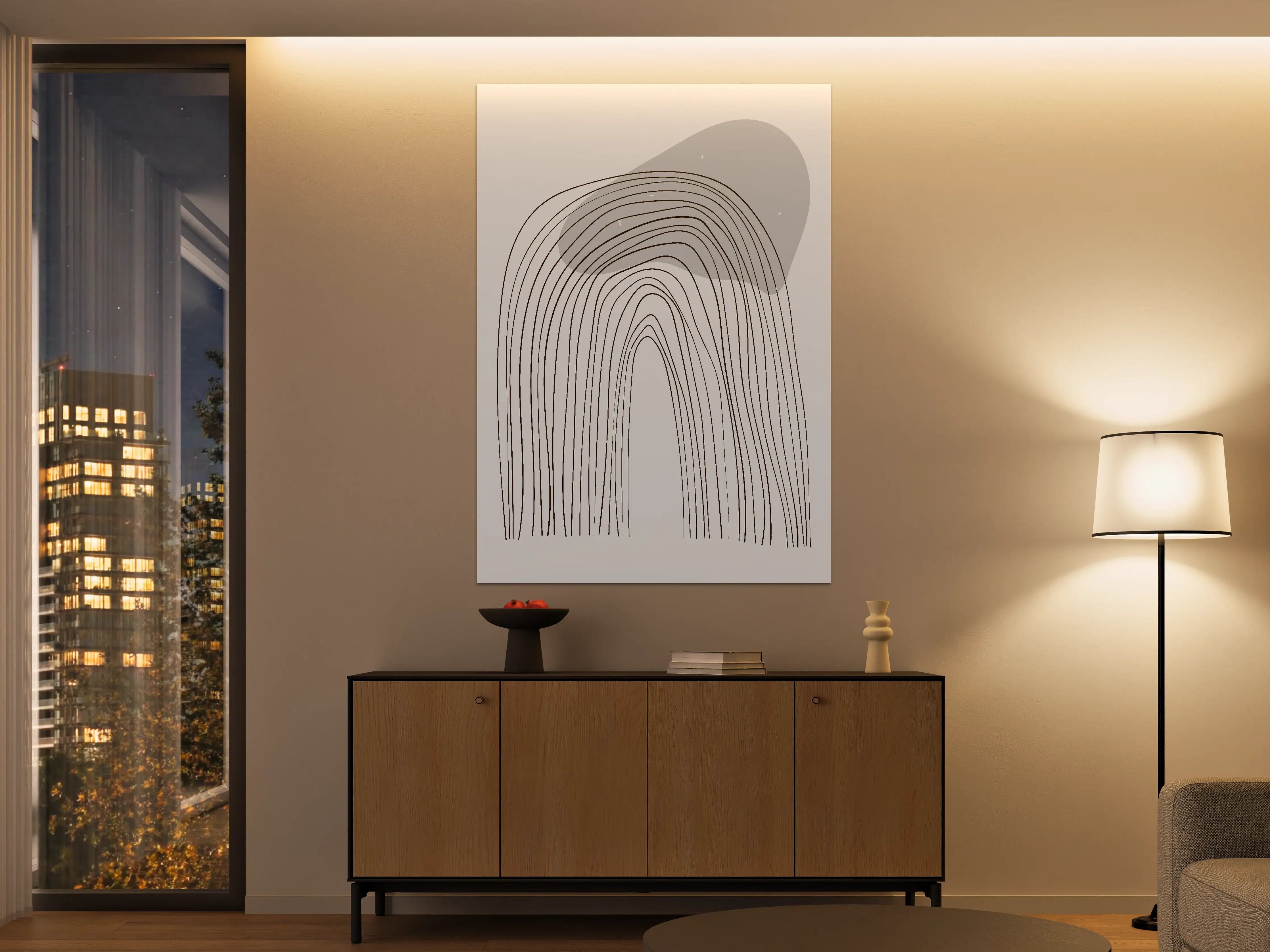 Große Wandbilder - Abstrakte Linienkunst in Grau und Schwarz