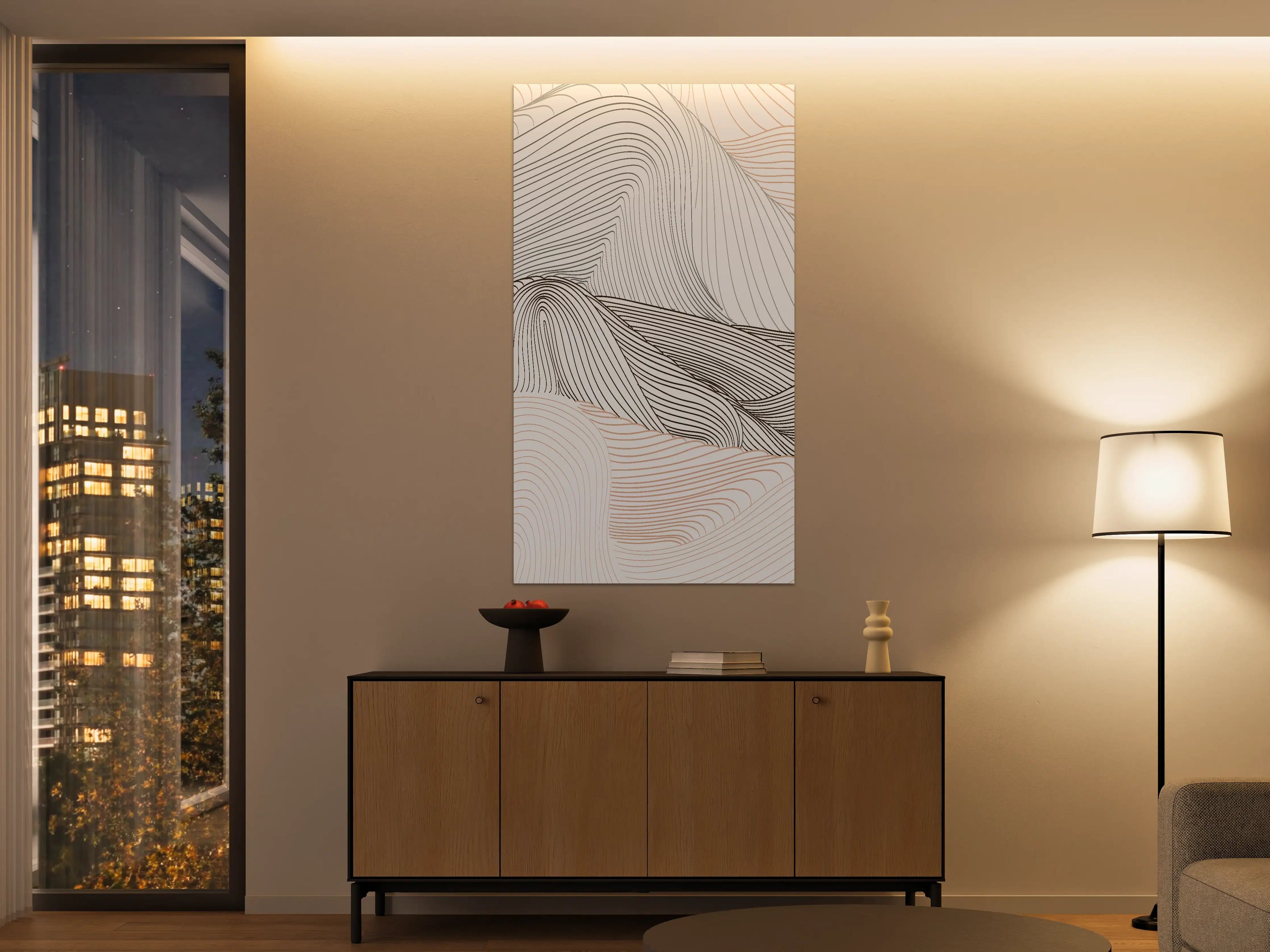 Große Wandbilder - Abstrakte Linienlandschaft in Schwarz-Weiß