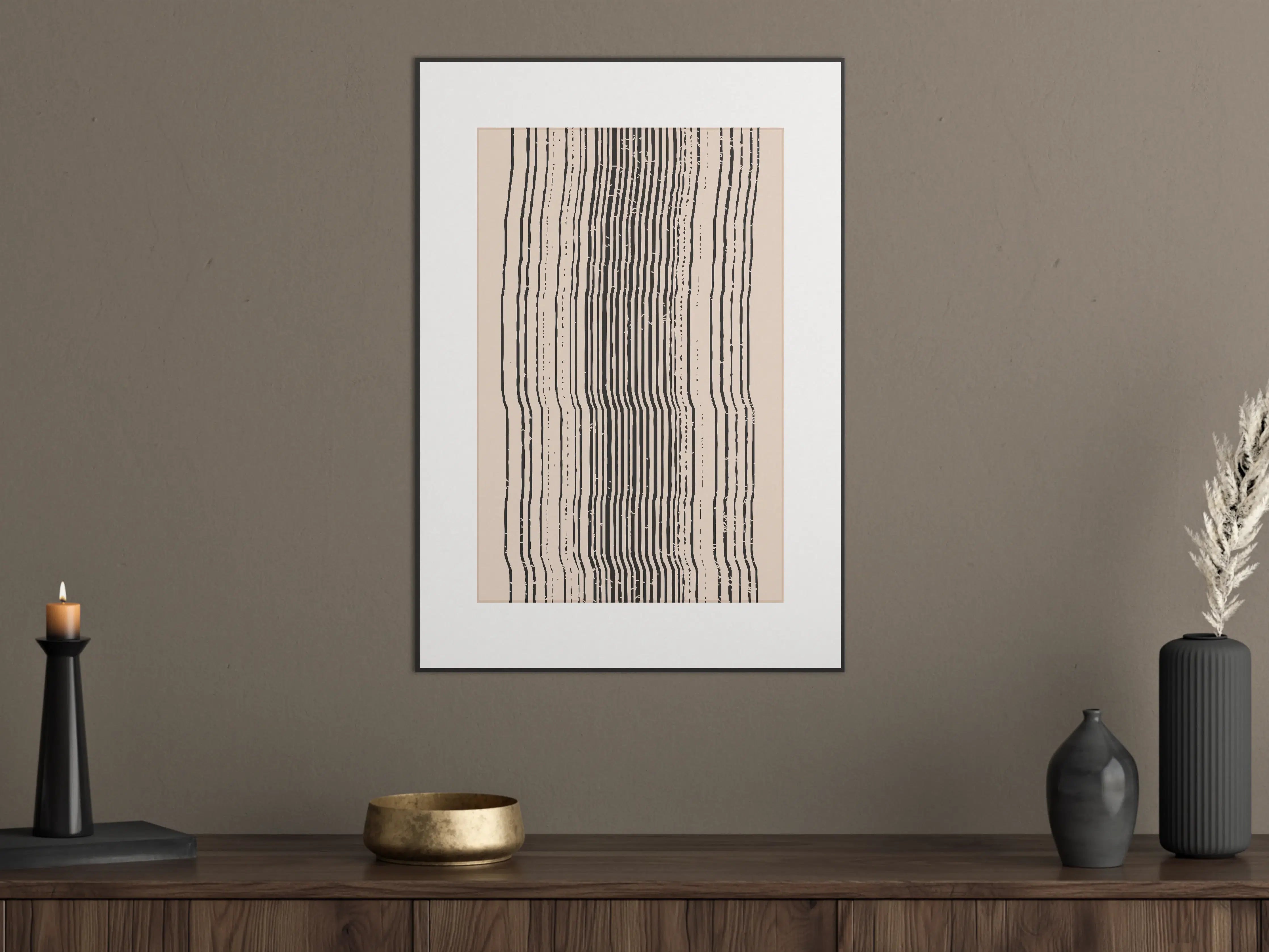 Große Wandbilder - Abstrakte Linienmuster in Schwarz und Beige