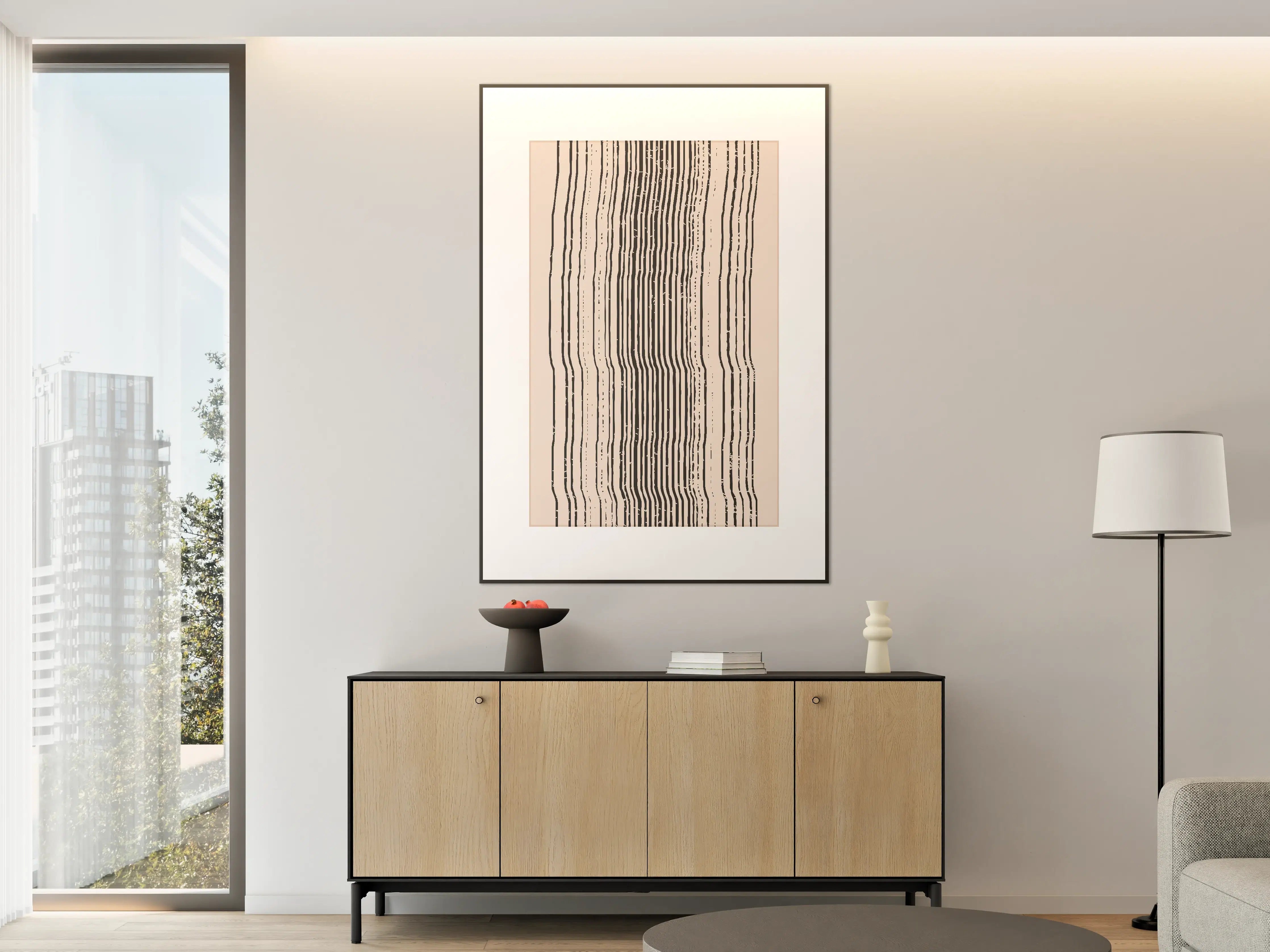 Große Wandbilder - Abstrakte Linienmuster in Schwarz und Beige