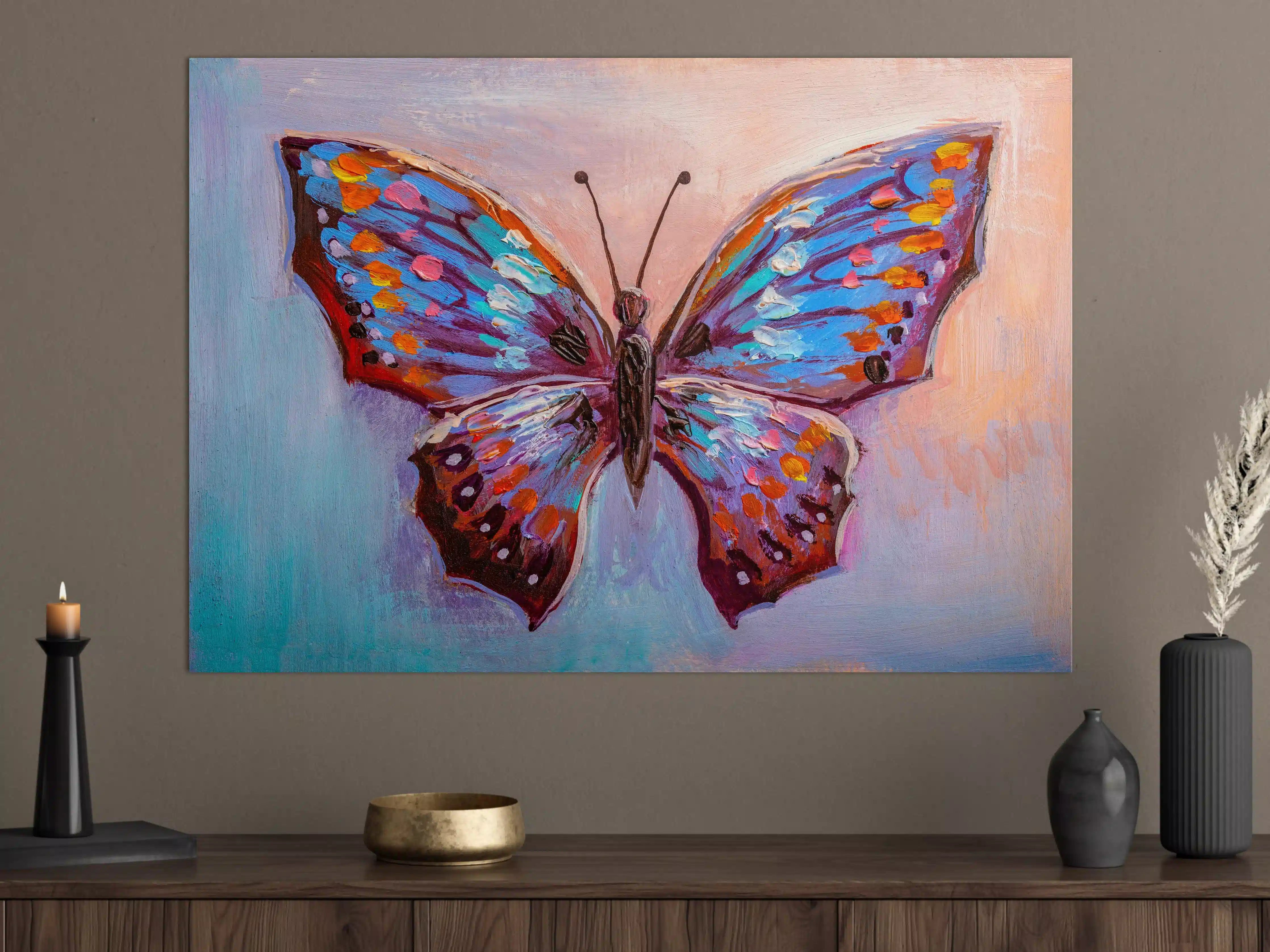 Große Wandbilder - Abstrakte Malerei bunter Schmetterling