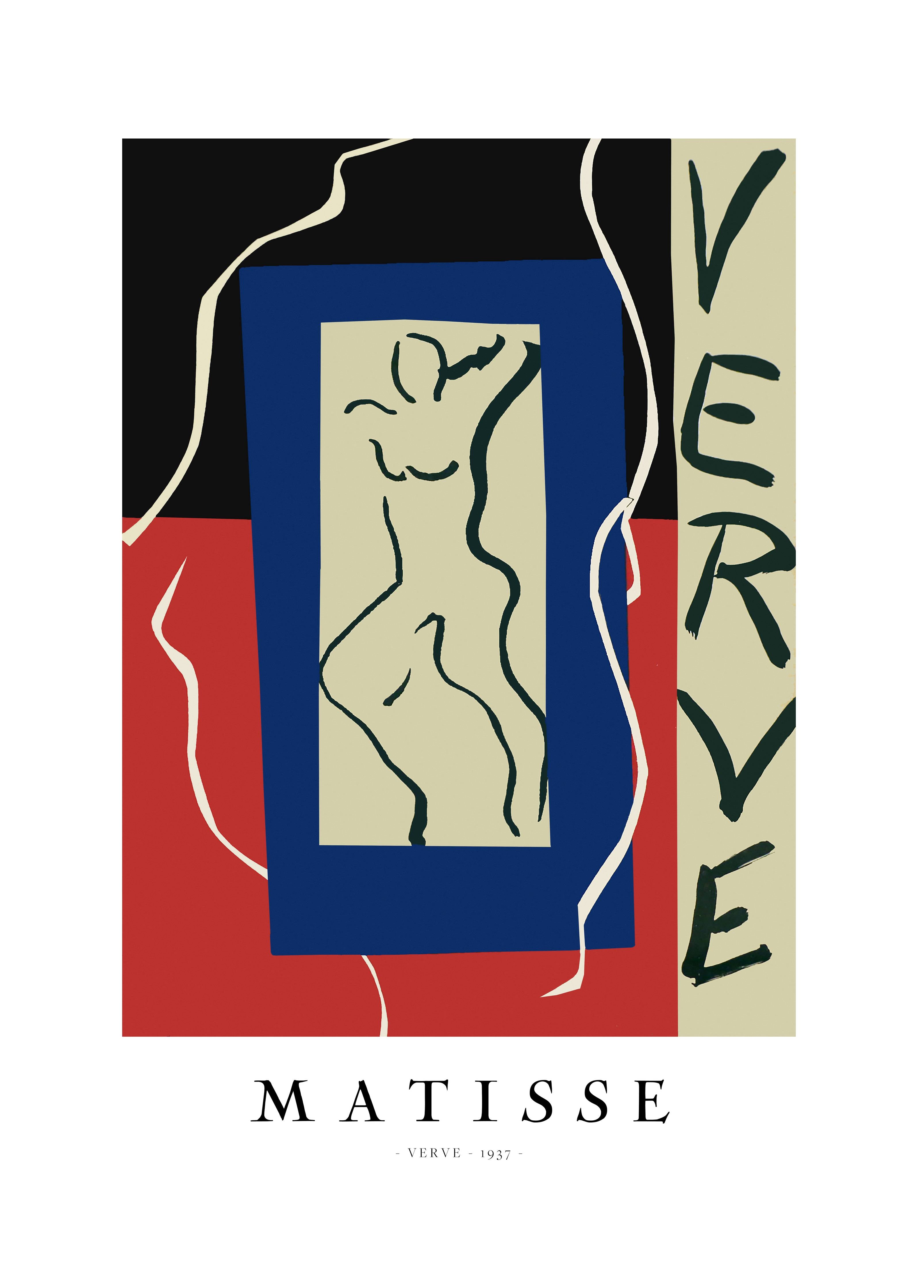 Große Wandbilder-Abstrakte Matisse-Collage in Schwarz, Rot und Blau