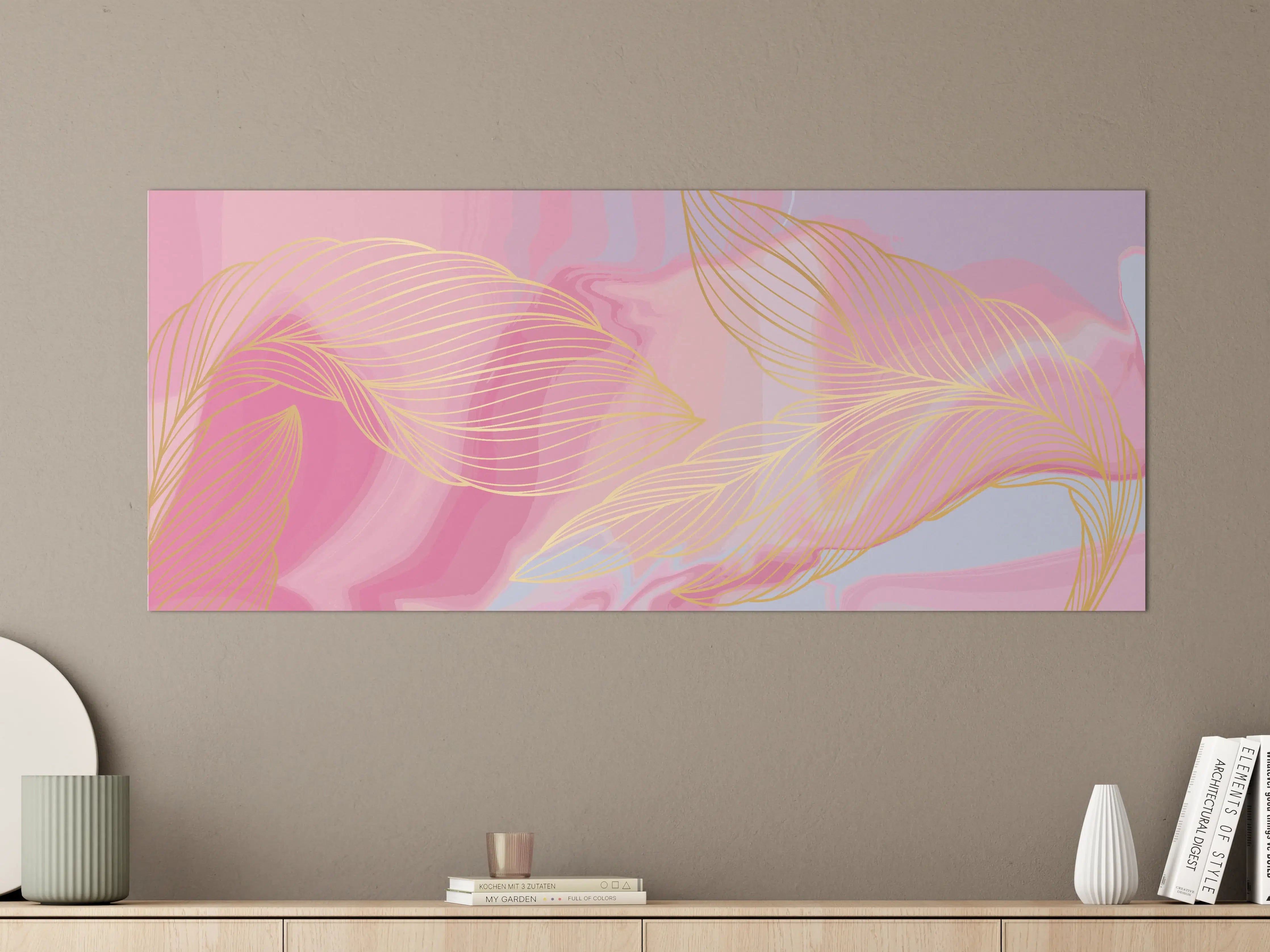 Große Wandbilder - Abstrakte Rosa Wellen Kunst