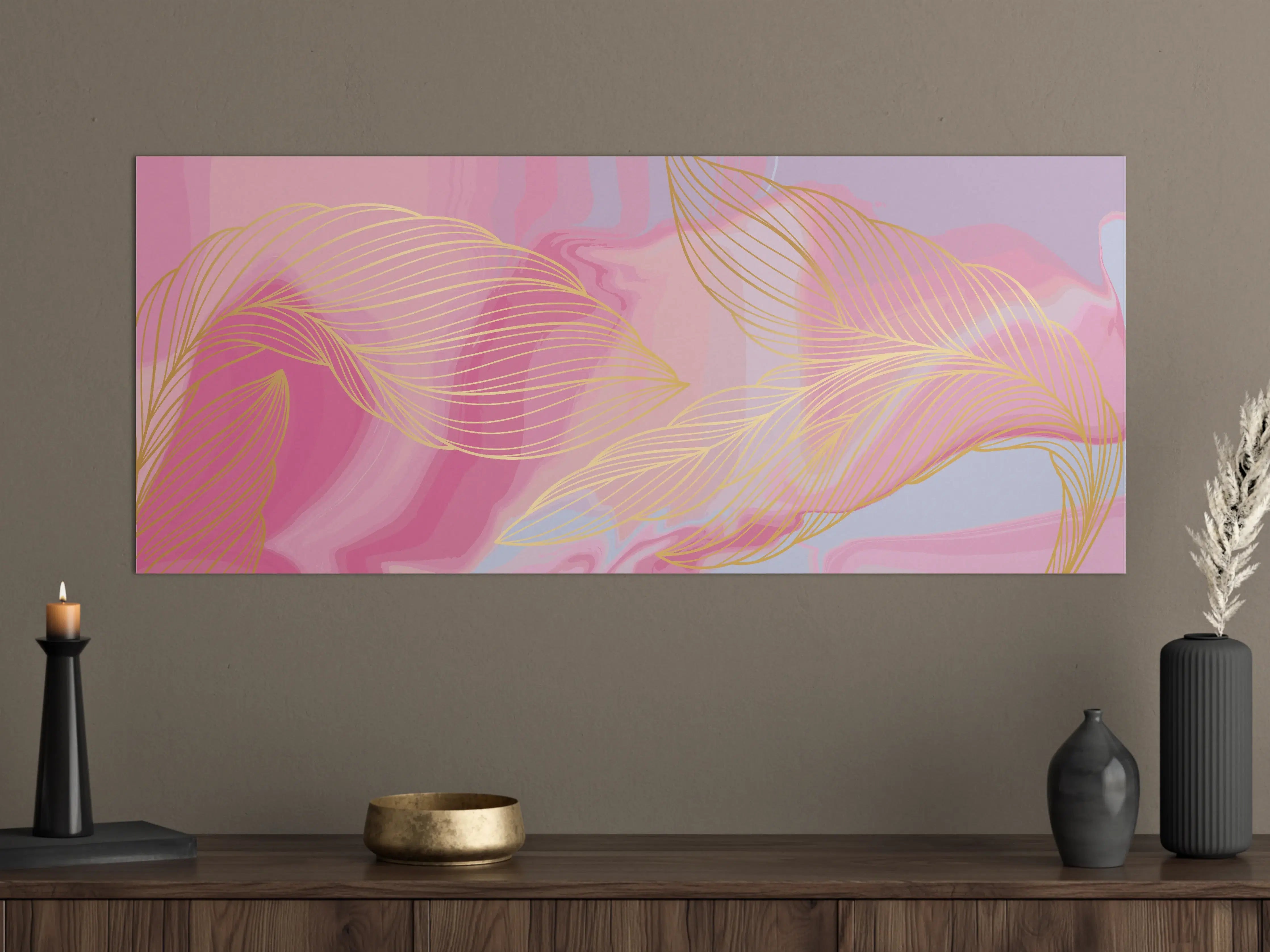 Große Wandbilder - Abstrakte Rosa Wellen Kunst