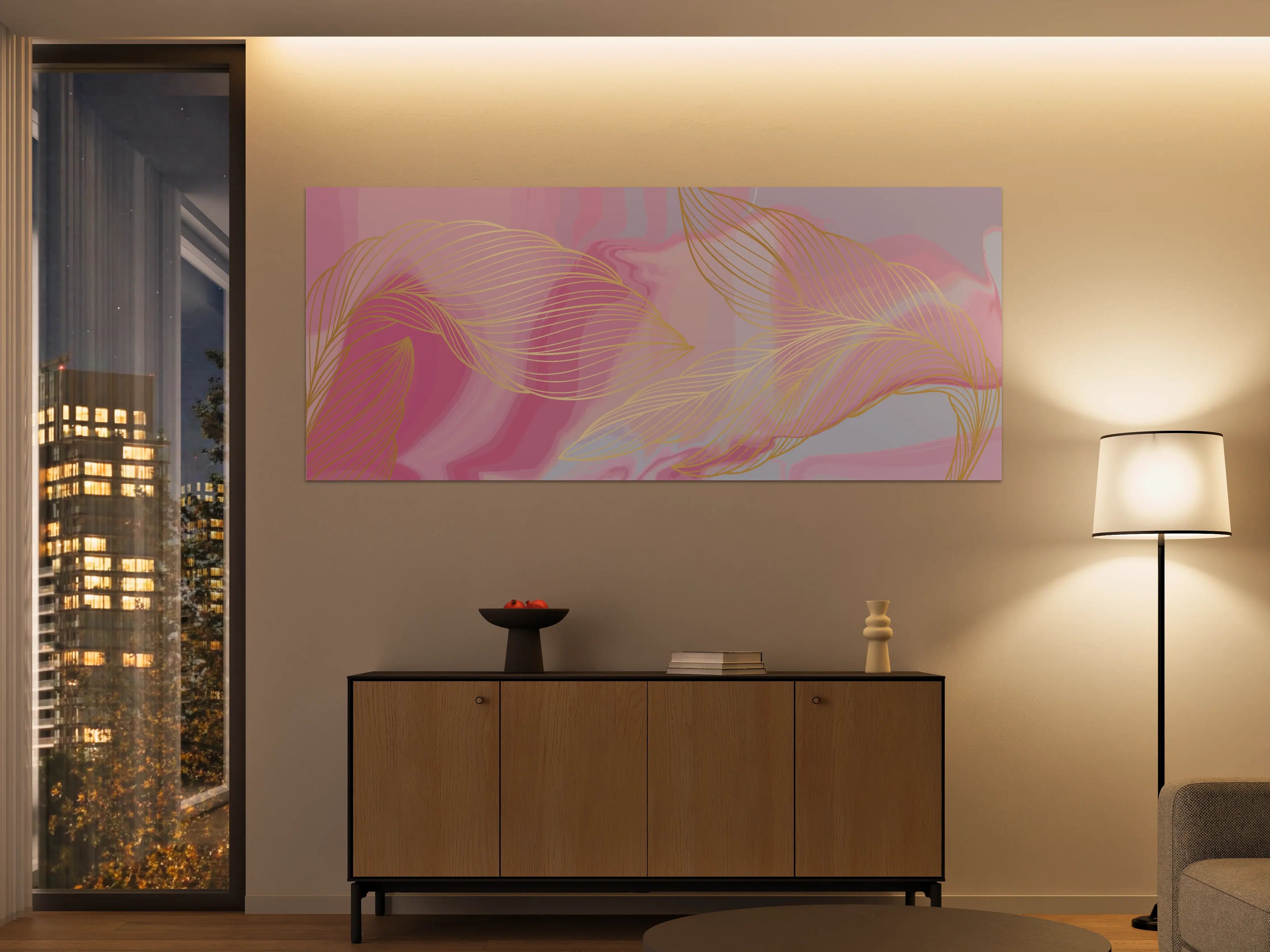 Große Wandbilder - Abstrakte Rosa Wellen Kunst