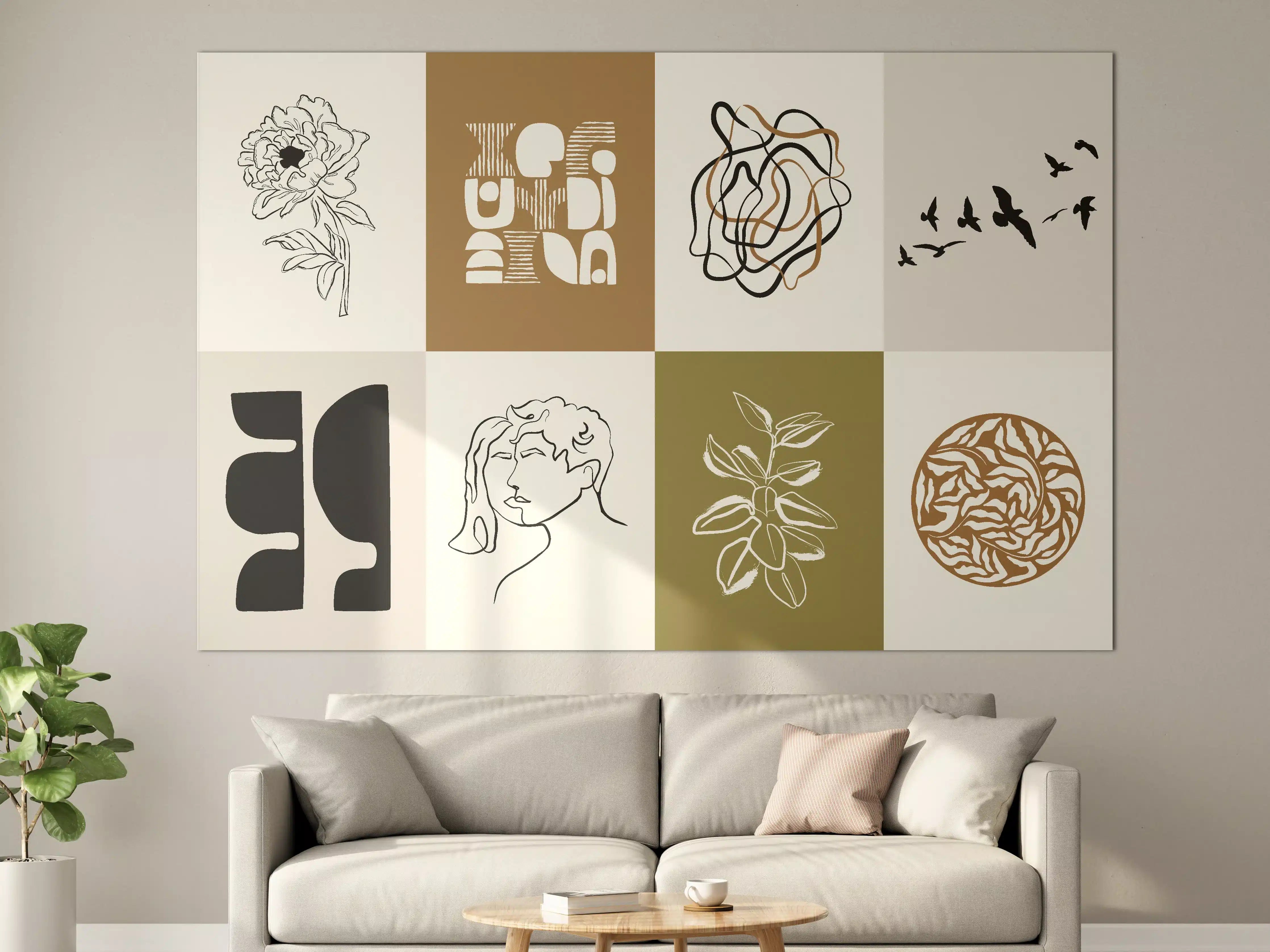 Große Wandbilder - Abstrakte Skizzen und Design-Elemente in neutralen Tönen