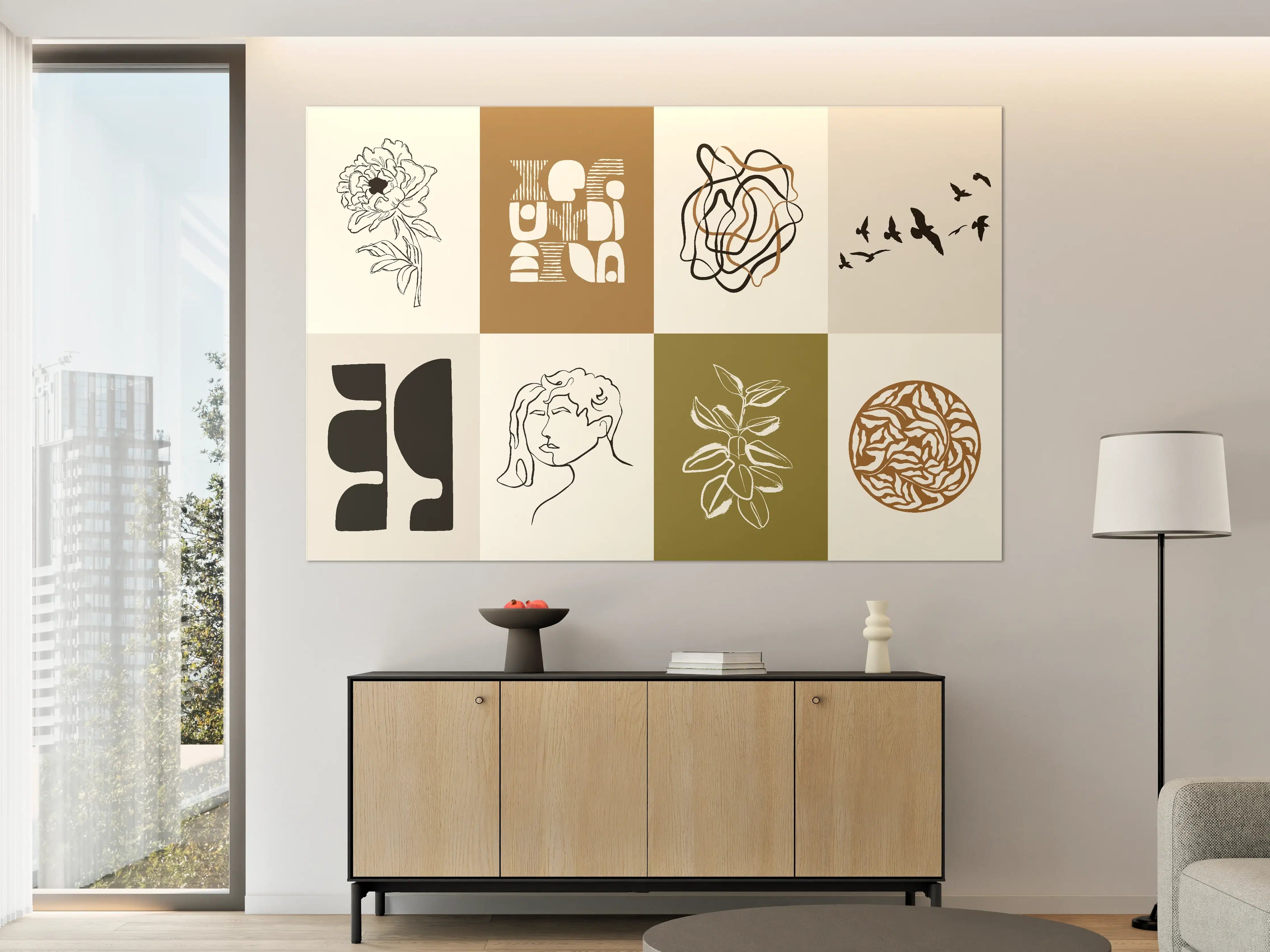 Große Wandbilder - Abstrakte Skizzen und Design-Elemente in neutralen Tönen