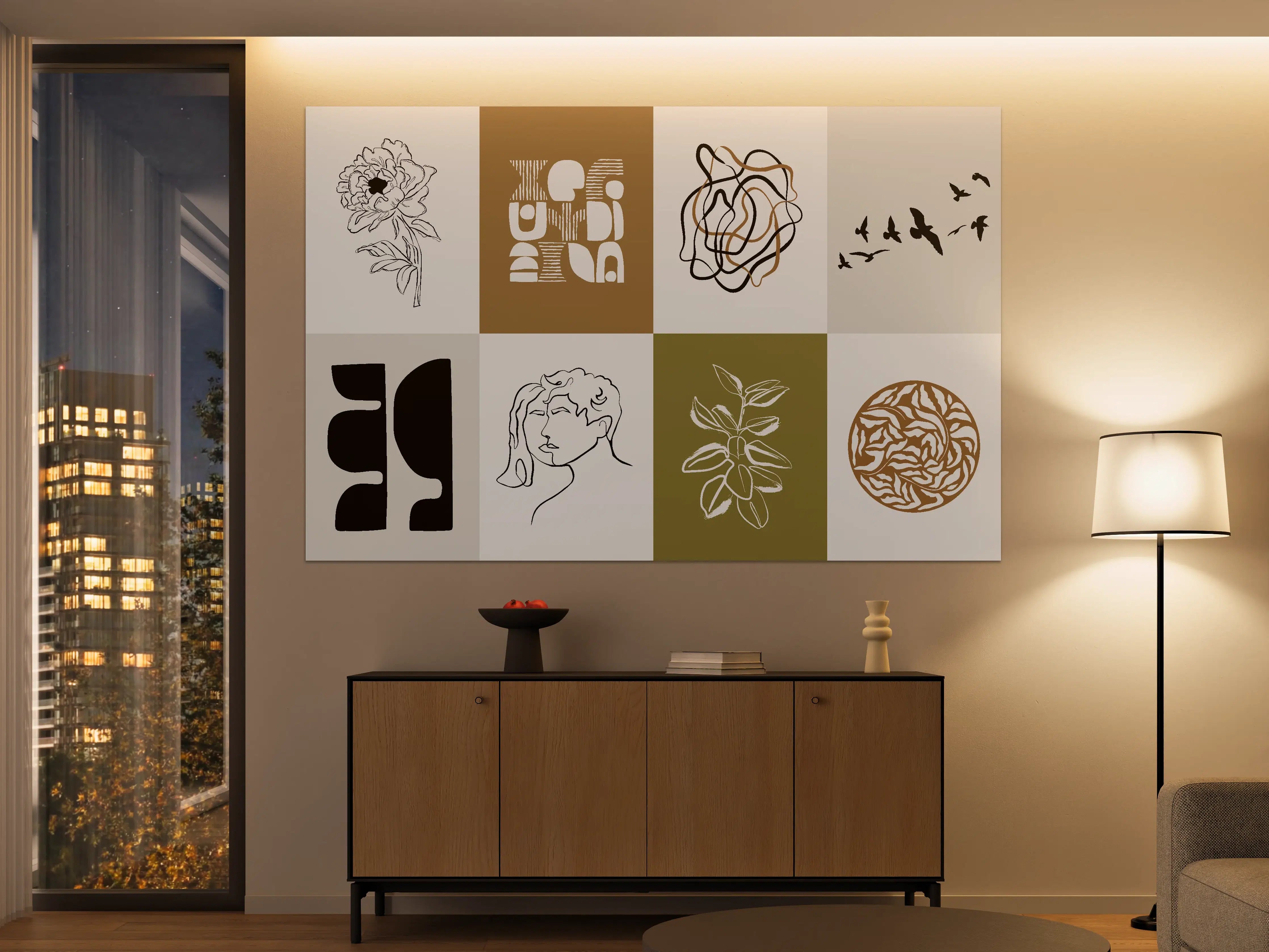 Große Wandbilder - Abstrakte Skizzen und Design-Elemente in neutralen Tönen