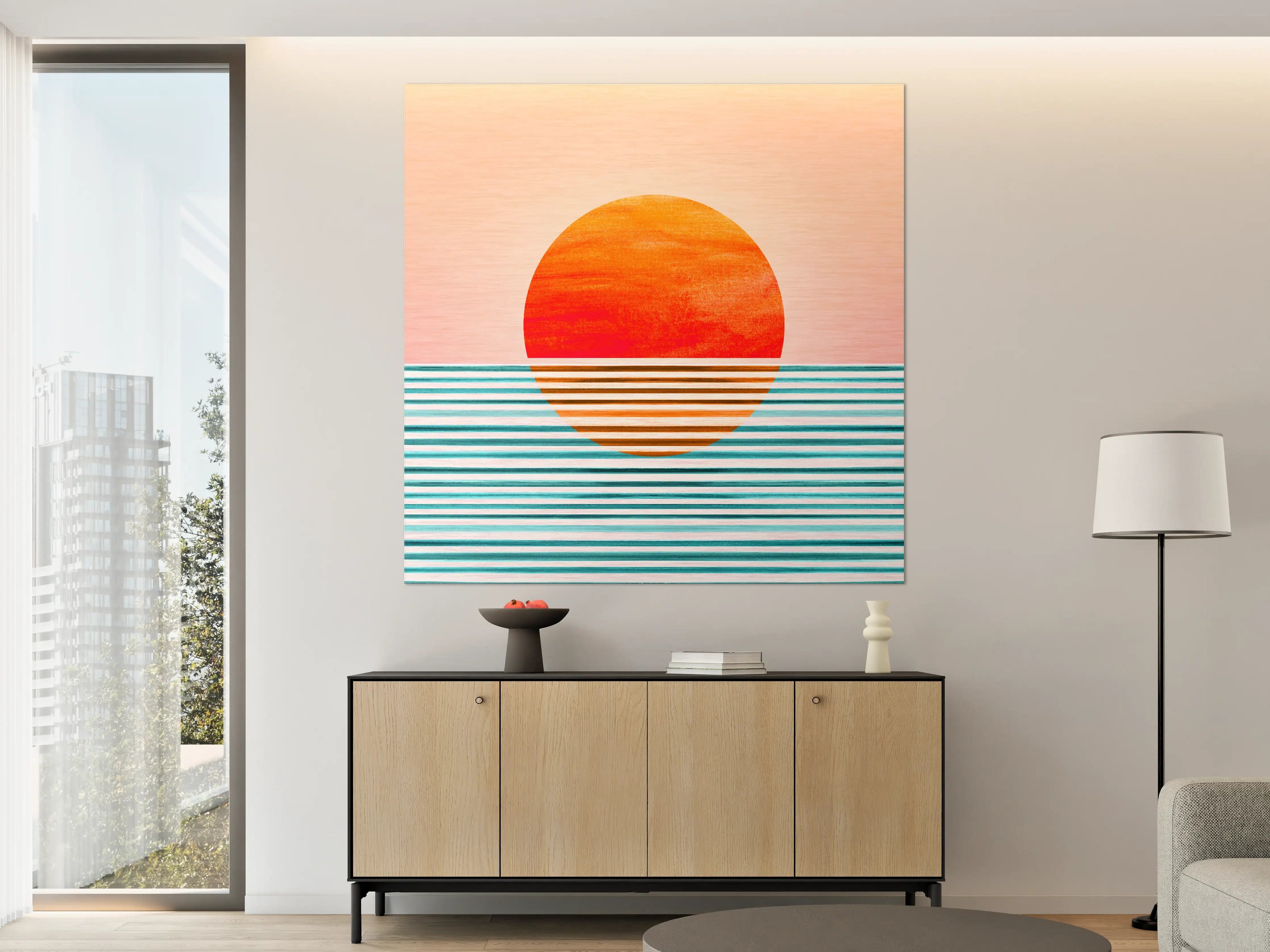 Große Wandbilder - Abstrakte Sonnenuntergangsszene mit Linien