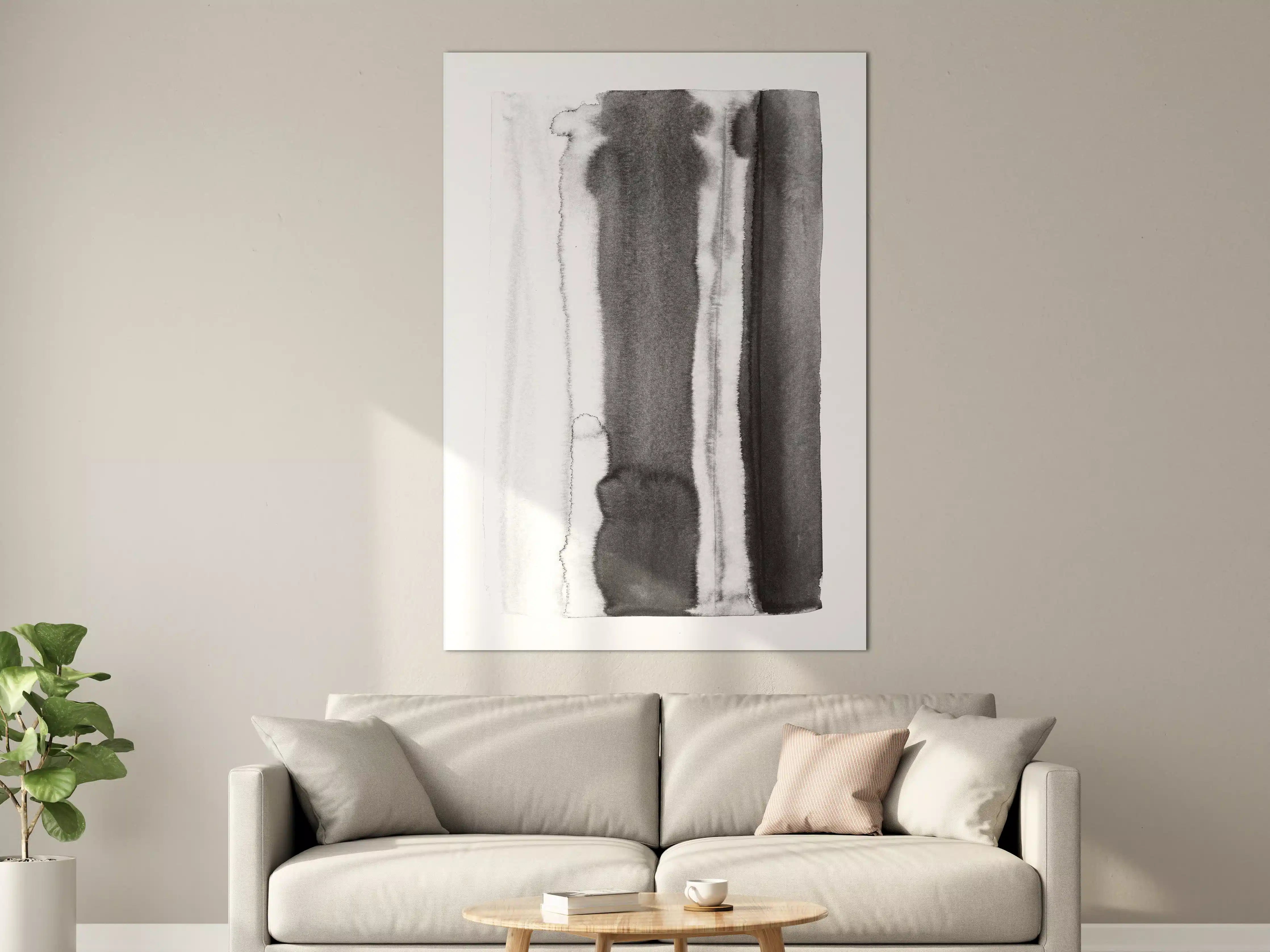 Große Wandbilder - Abstrakte Weiß-Schwarz-Aquarelltextur