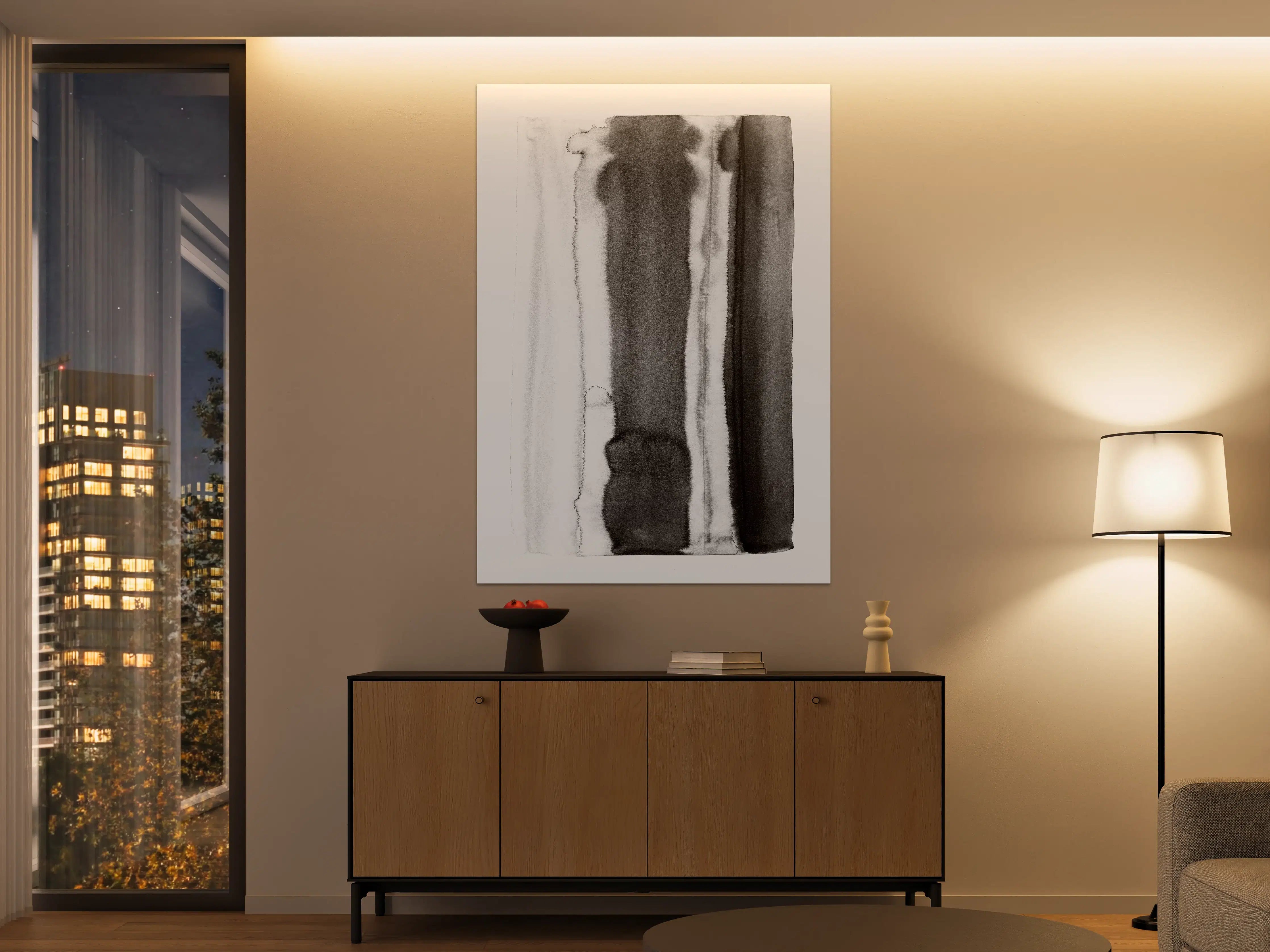 Große Wandbilder - Abstrakte Weiß-Schwarz-Aquarelltextur