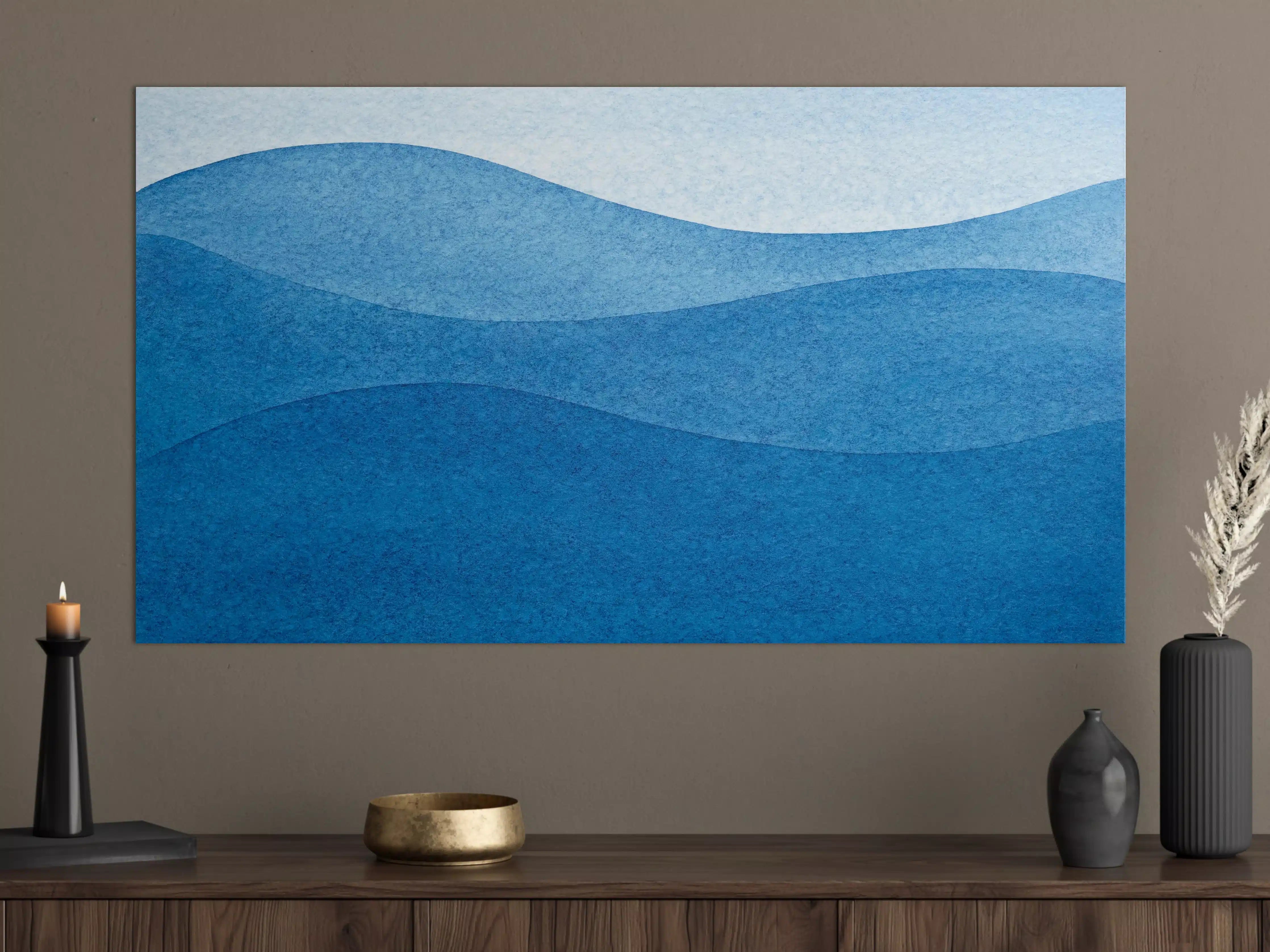 Große Wandbilder - Abstrakte Wellenmuster in Blau