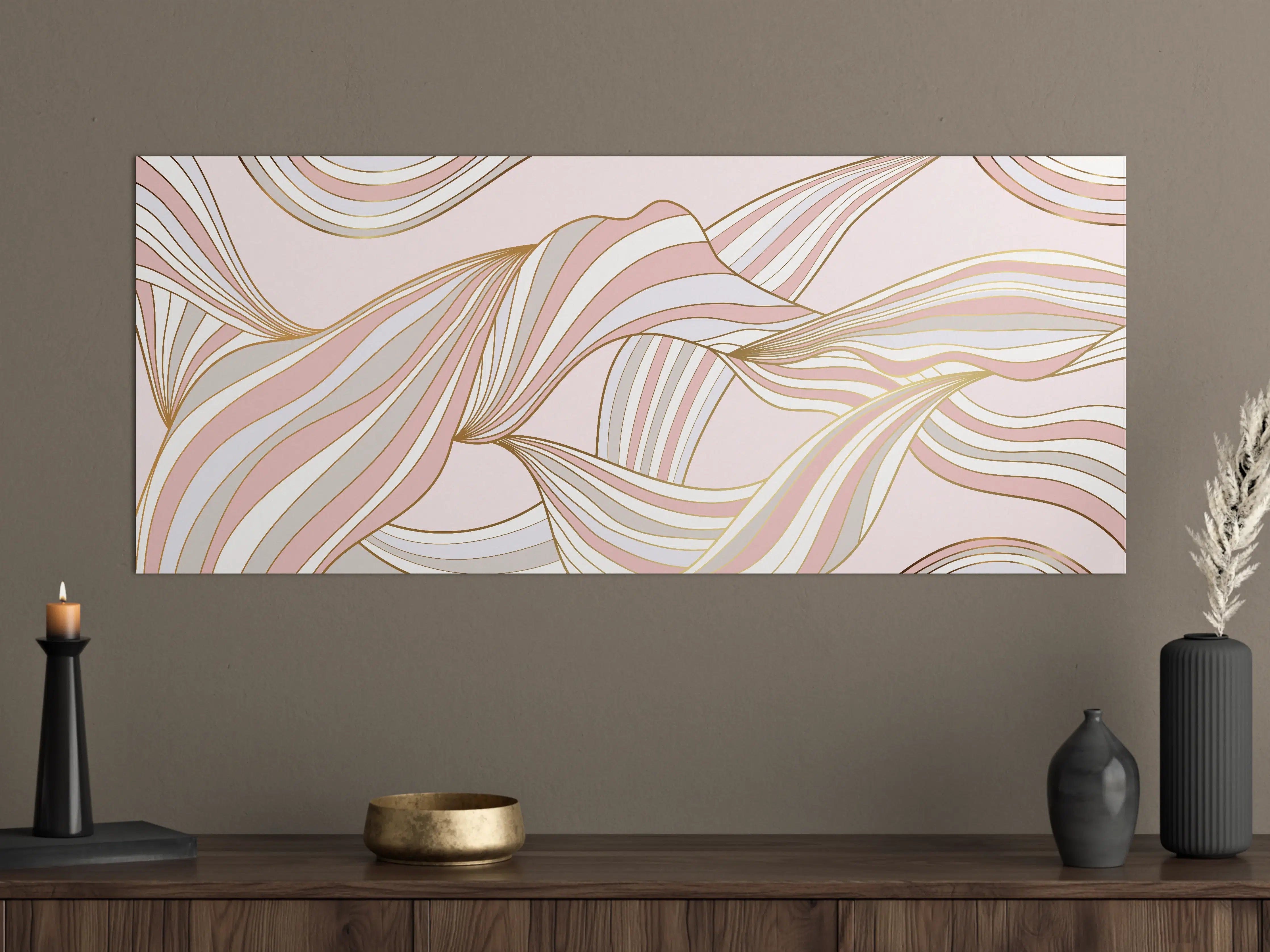 Große Wandbilder - Abstrakte Wogen Rosa Gold