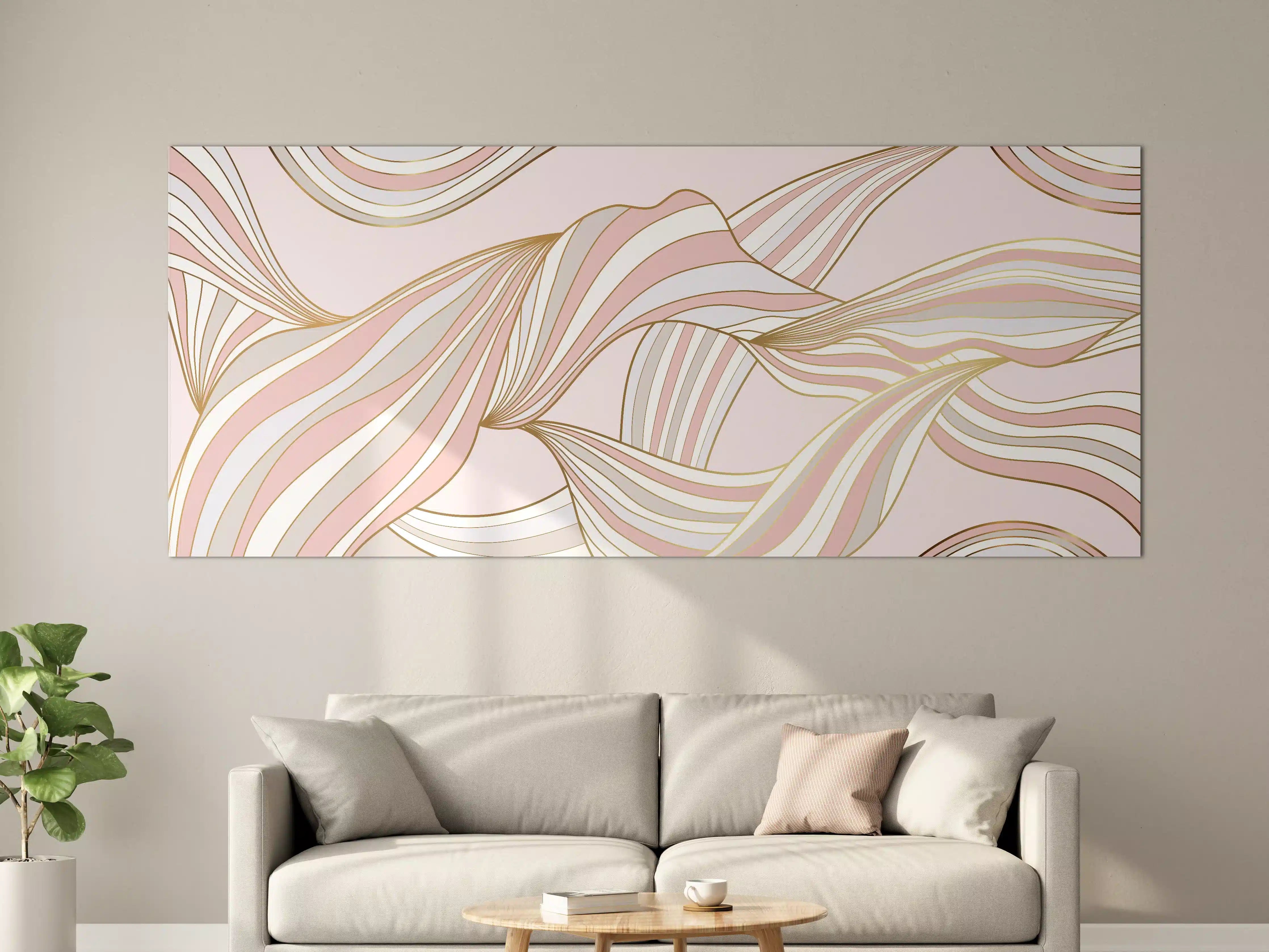 Große Wandbilder - Abstrakte Wogen Rosa Gold
