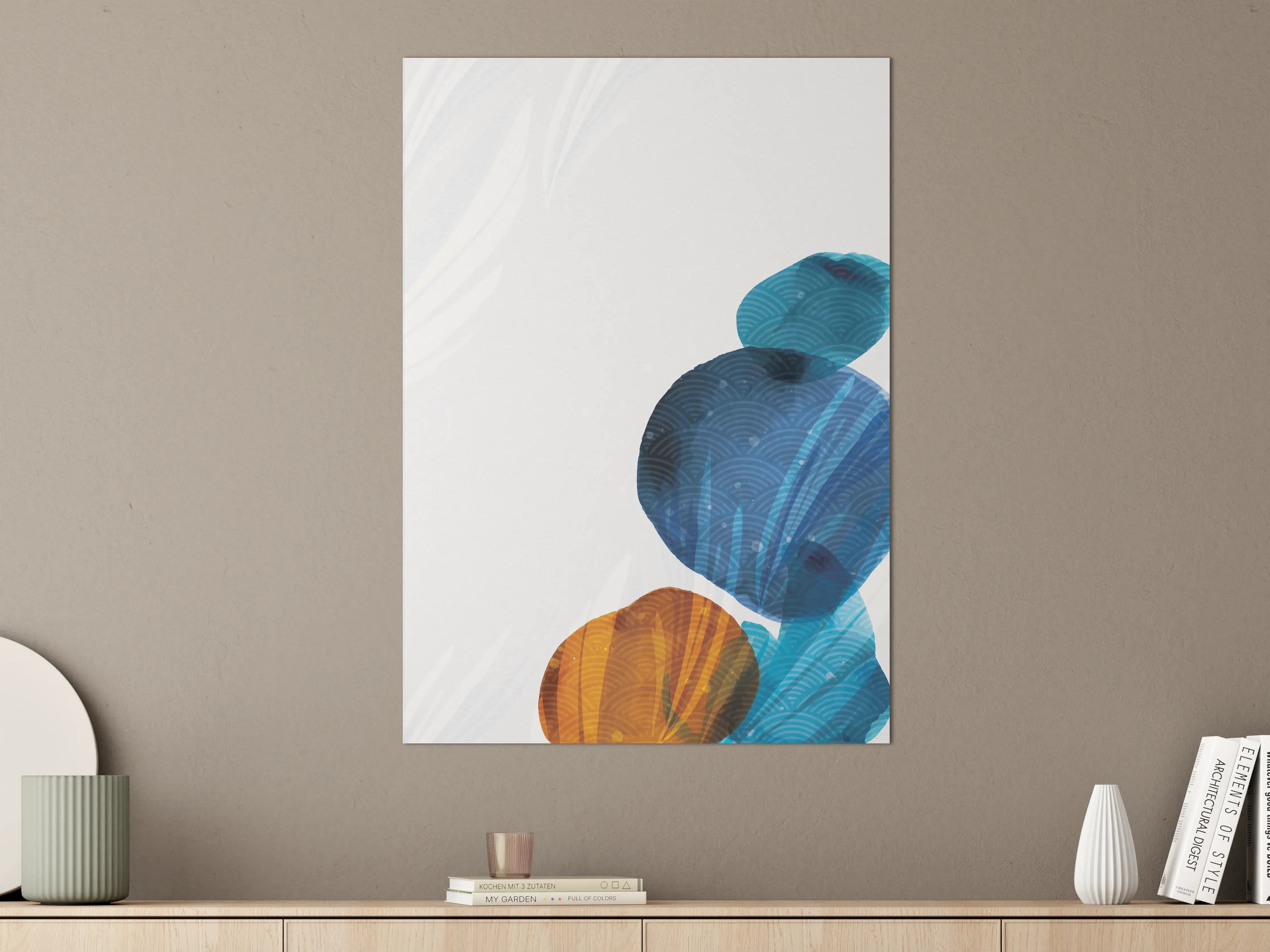Große Wandbilder - Abstrakte blaue und orange Zen-Elemente