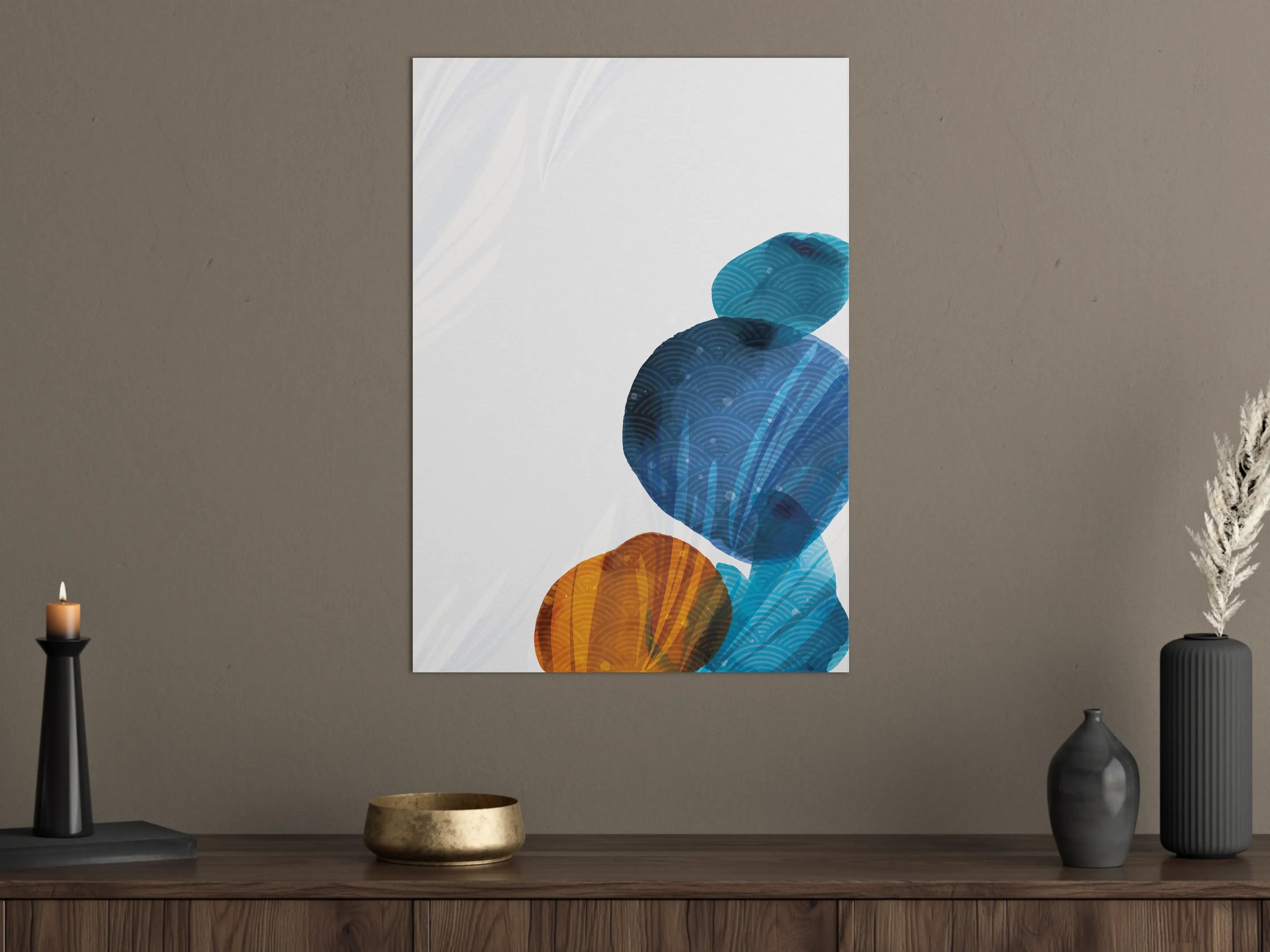 Große Wandbilder - Abstrakte blaue und orange Zen-Elemente