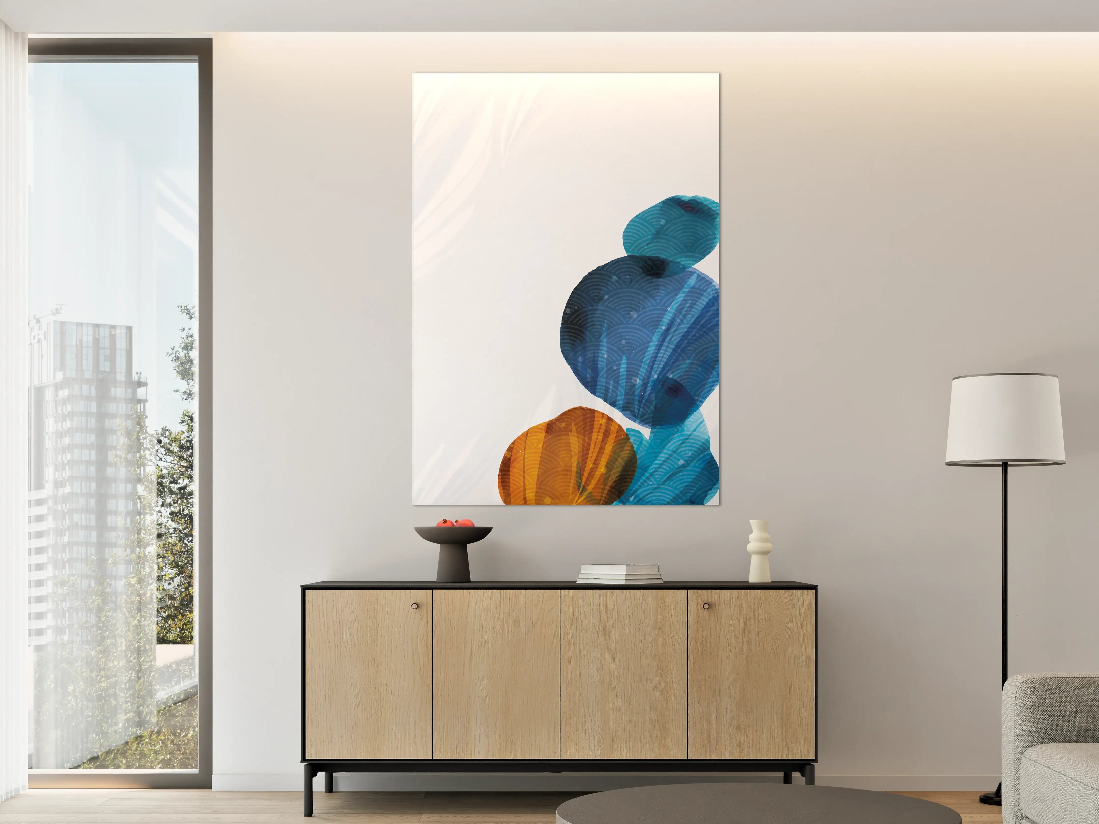 Große Wandbilder - Abstrakte blaue und orange Zen-Elemente