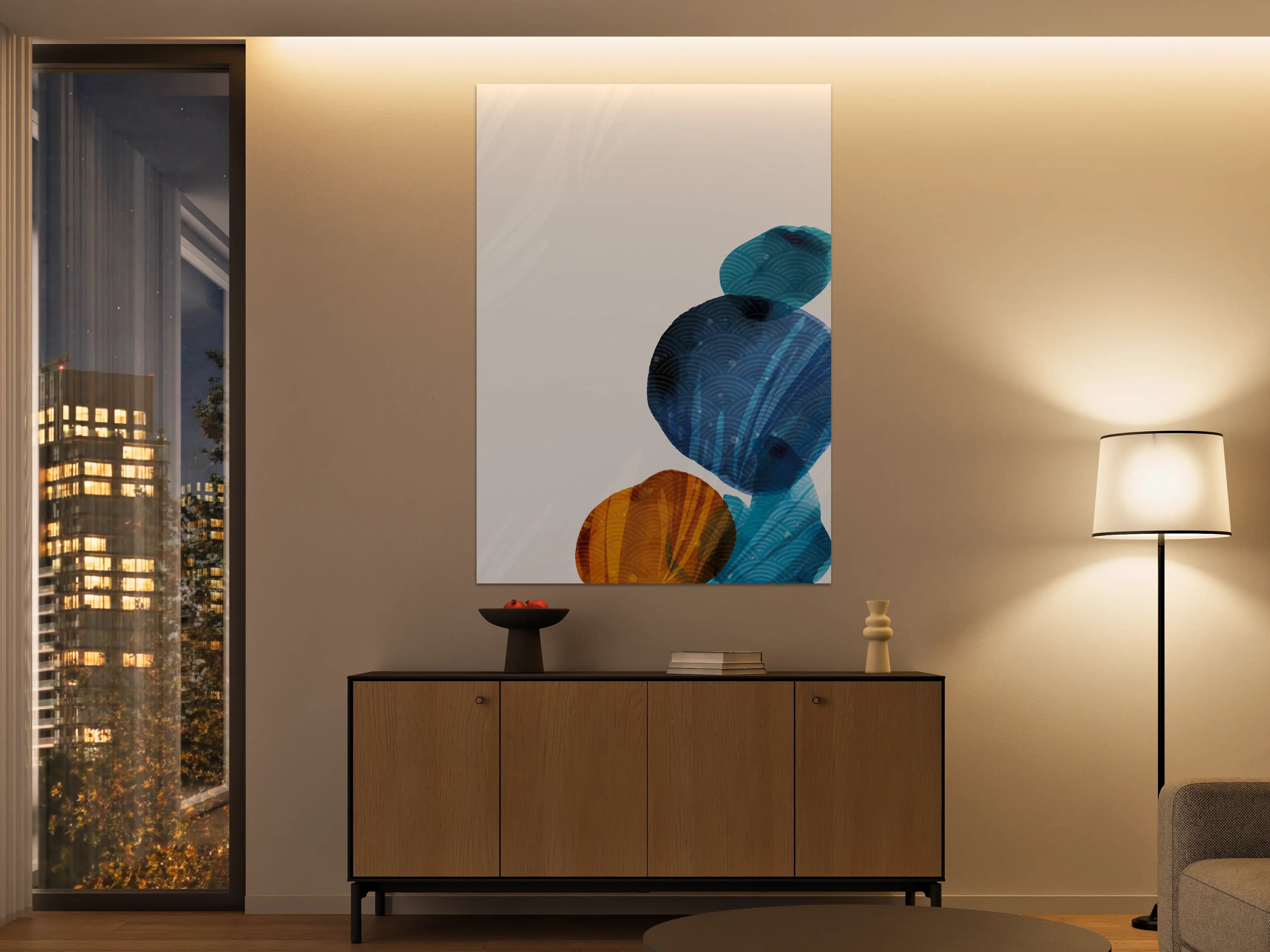 Große Wandbilder - Abstrakte blaue und orange Zen-Elemente