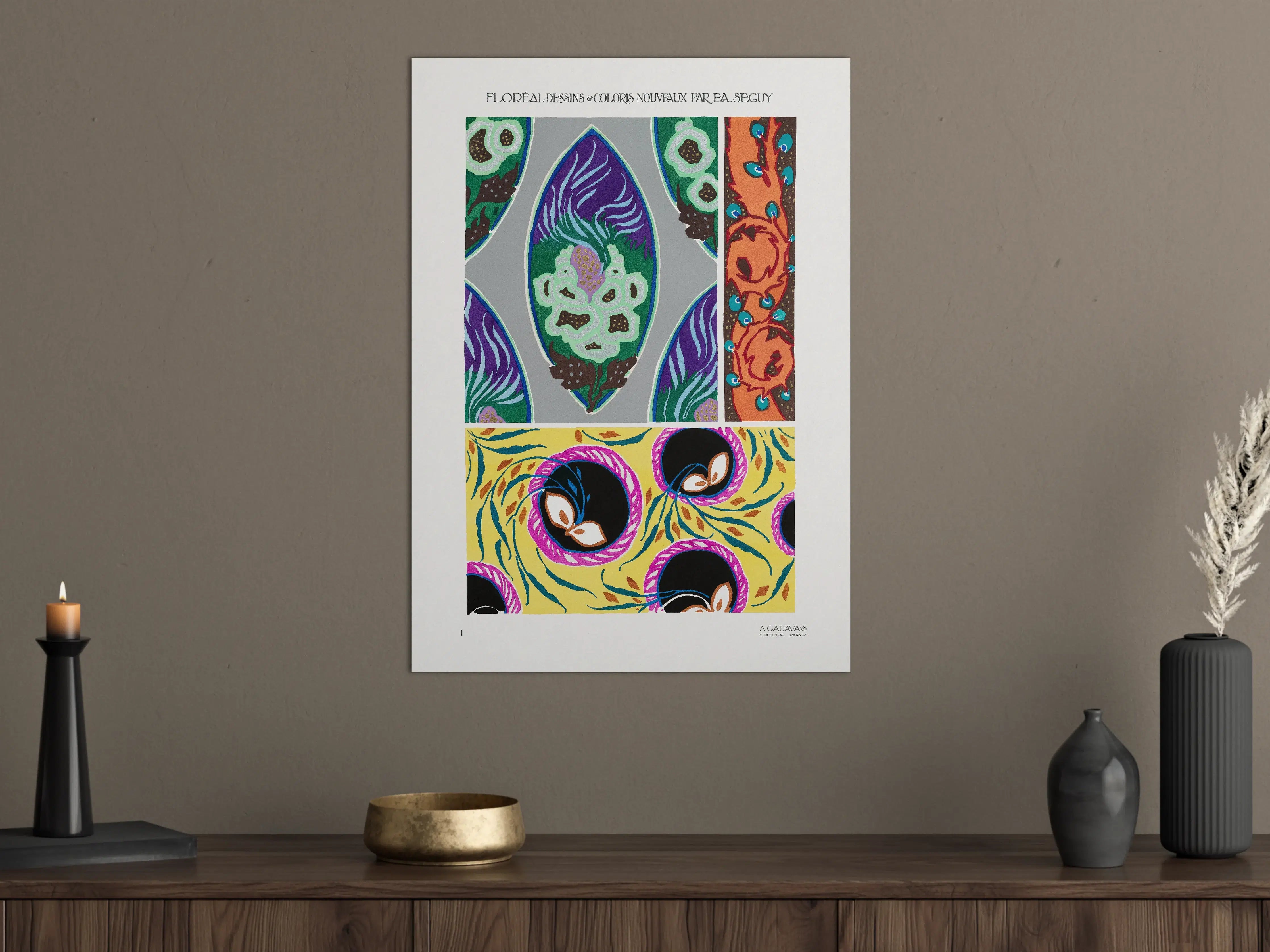 Große Wandbilder - Abstrakte bunte Muster mit floralem Design