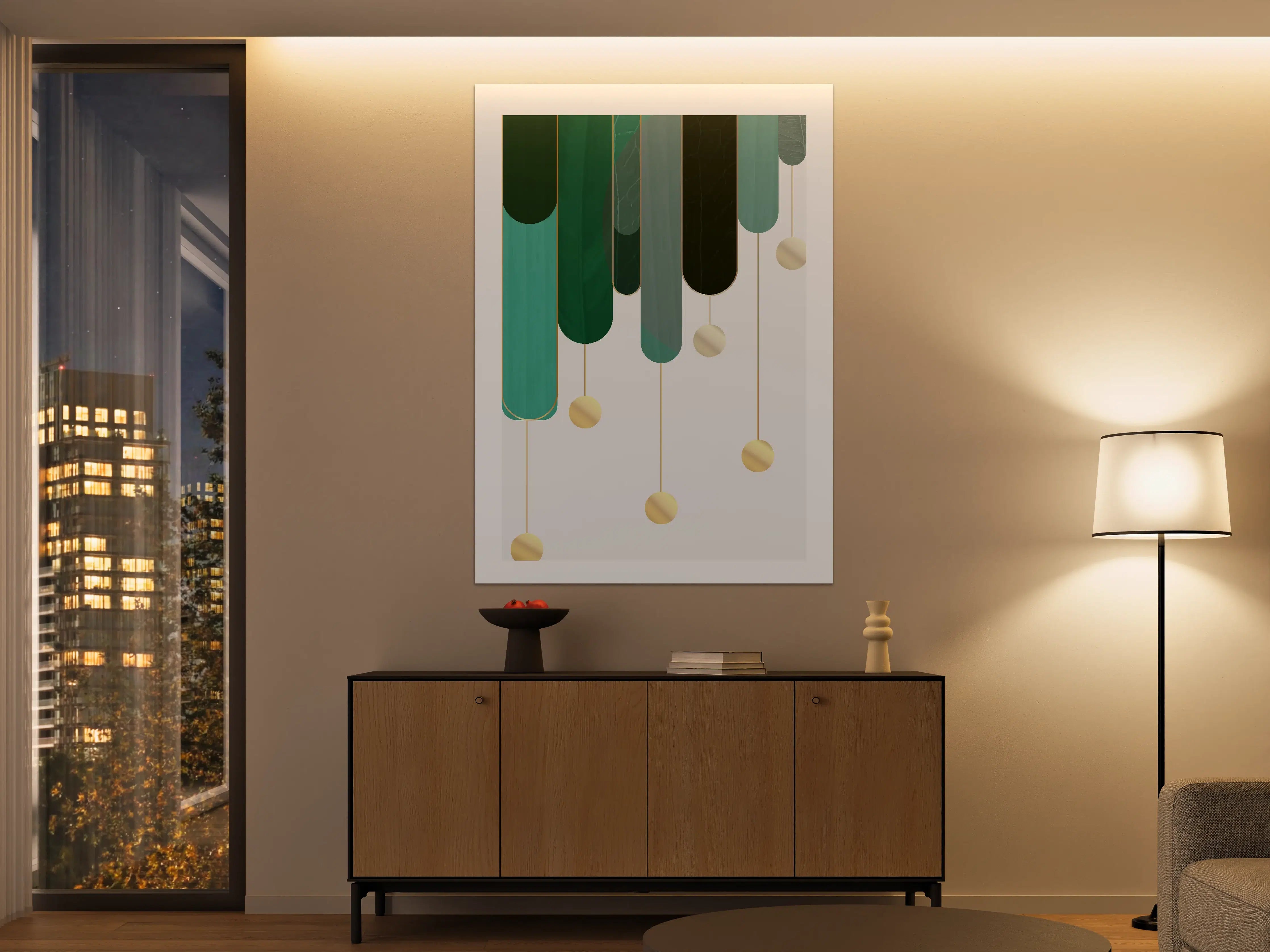 Große Wandbilder - Abstrakte geometrische Formen in Grün und Gold