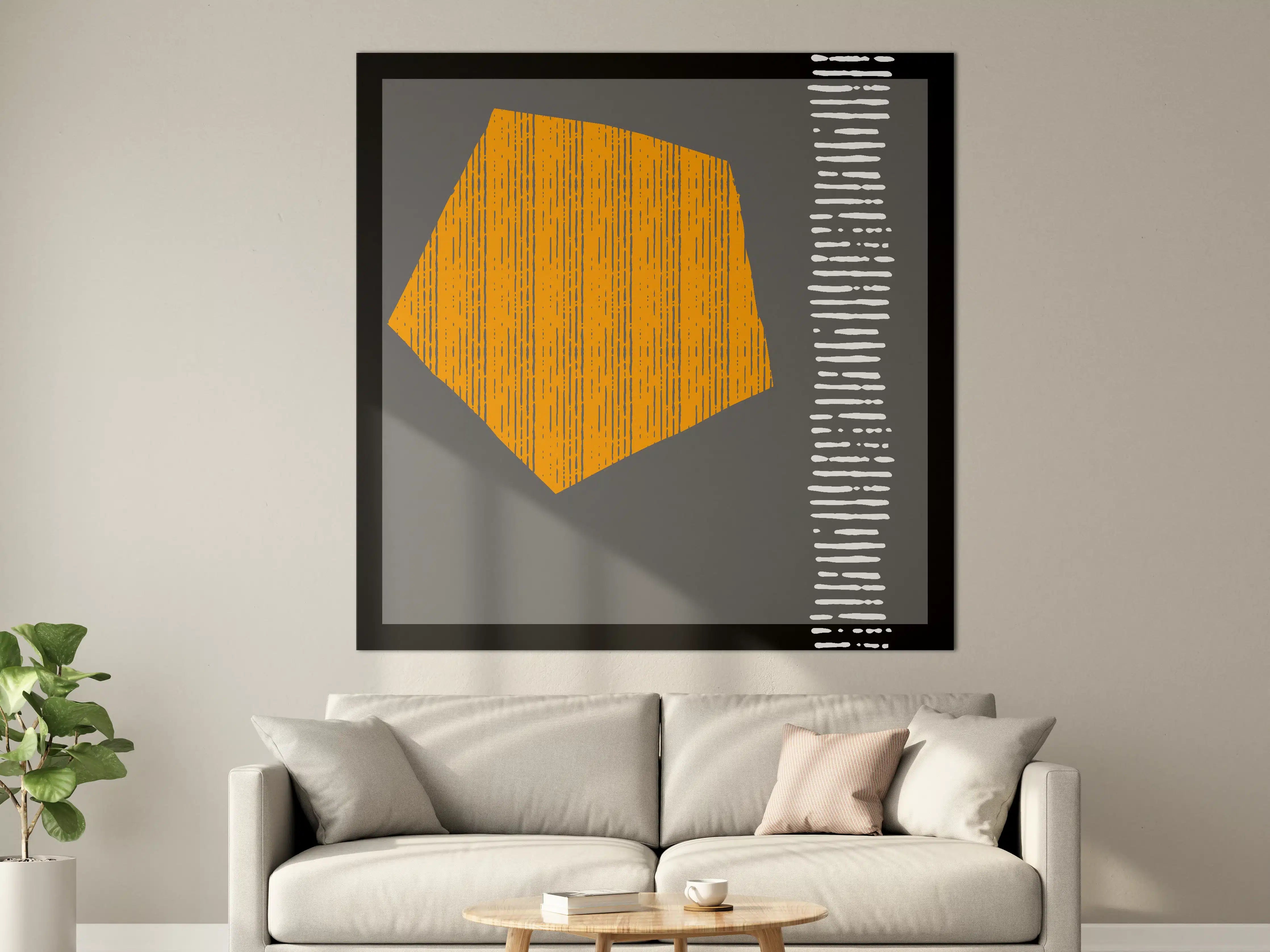 Große Wandbilder - Abstrakte geometrische Kunst in Grau und Orange