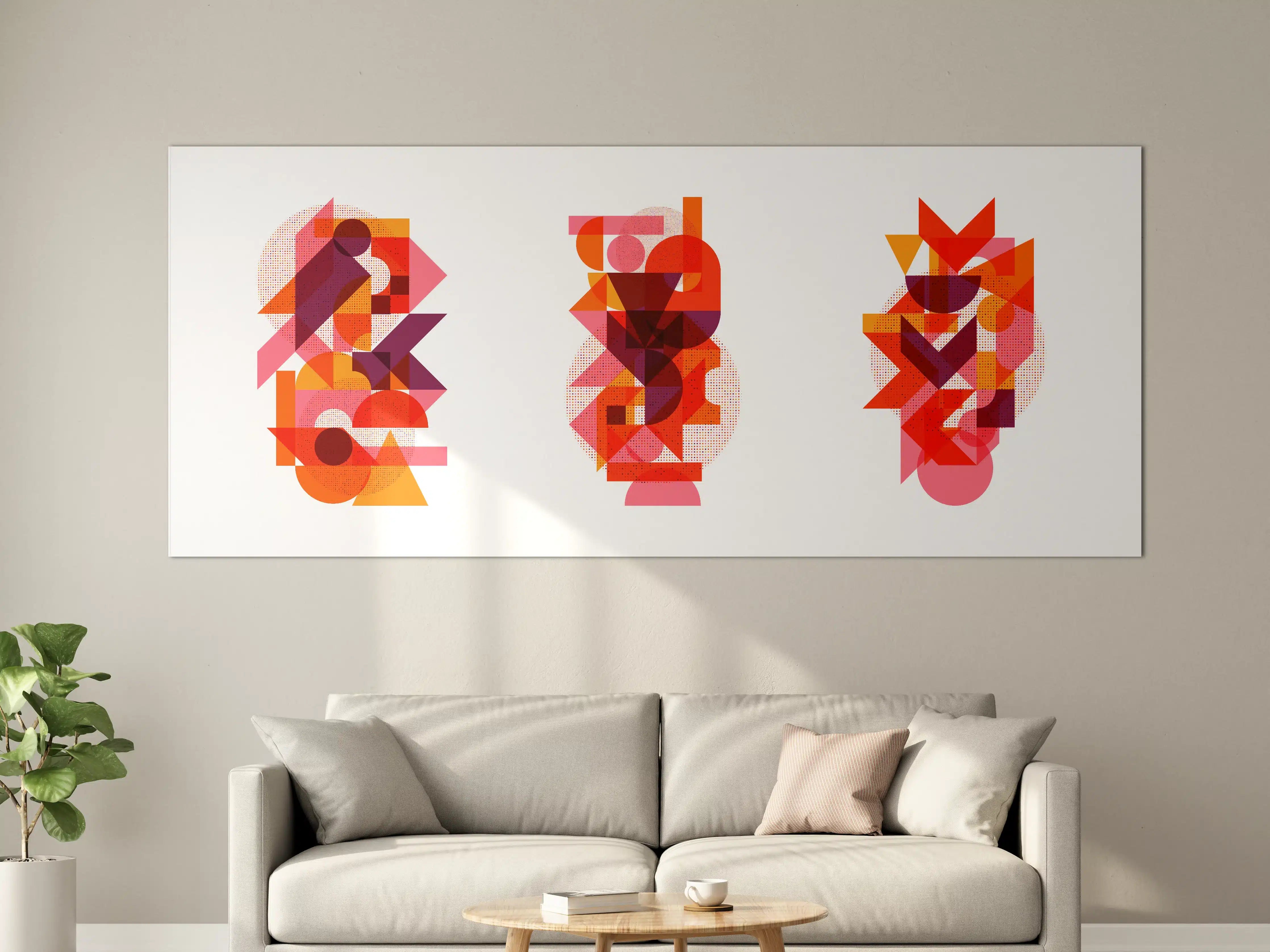 Große Wandbilder - Abstrakte geometrische Kunst in warmen Rottönen