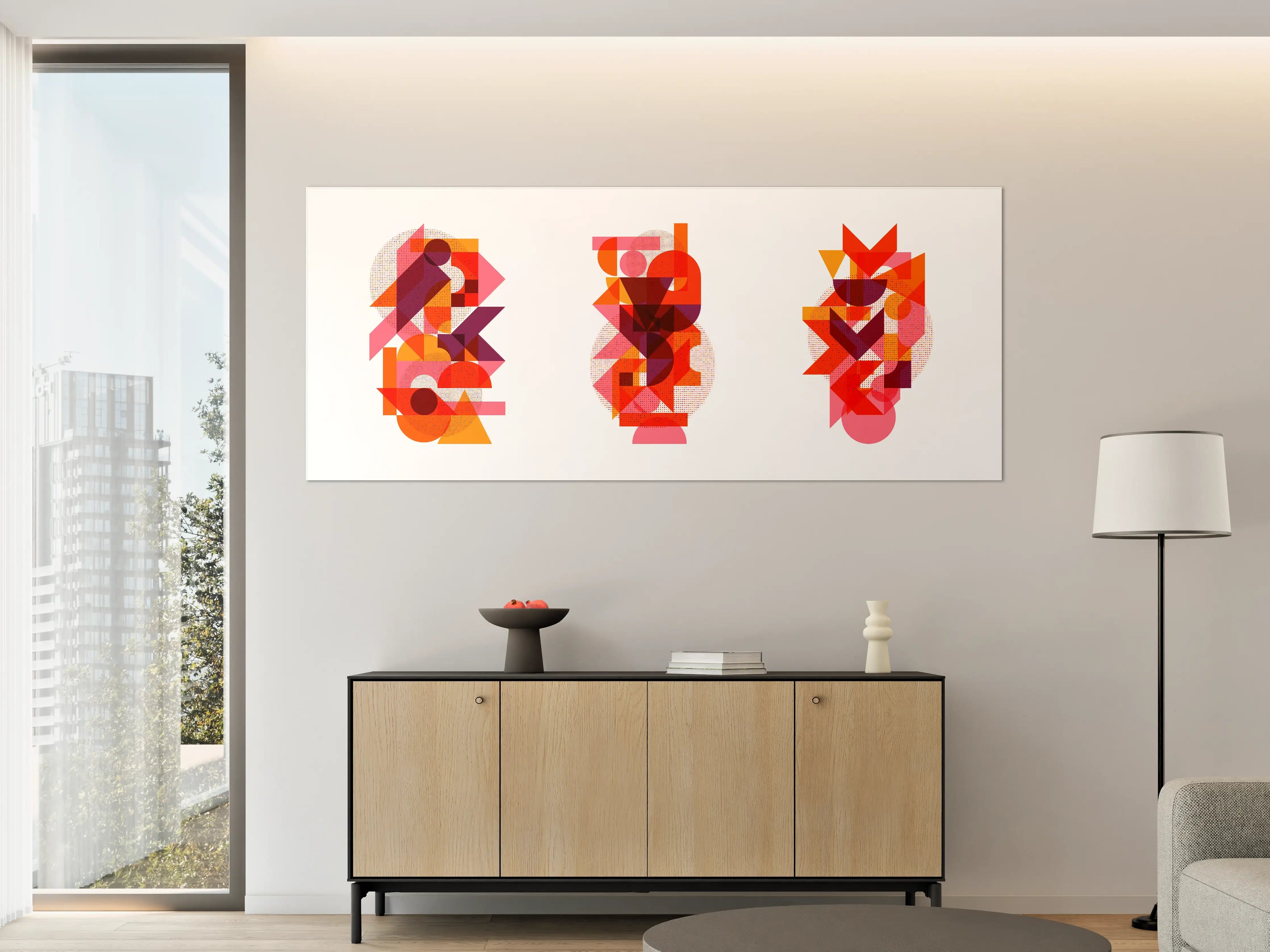 Große Wandbilder - Abstrakte geometrische Kunst in warmen Rottönen