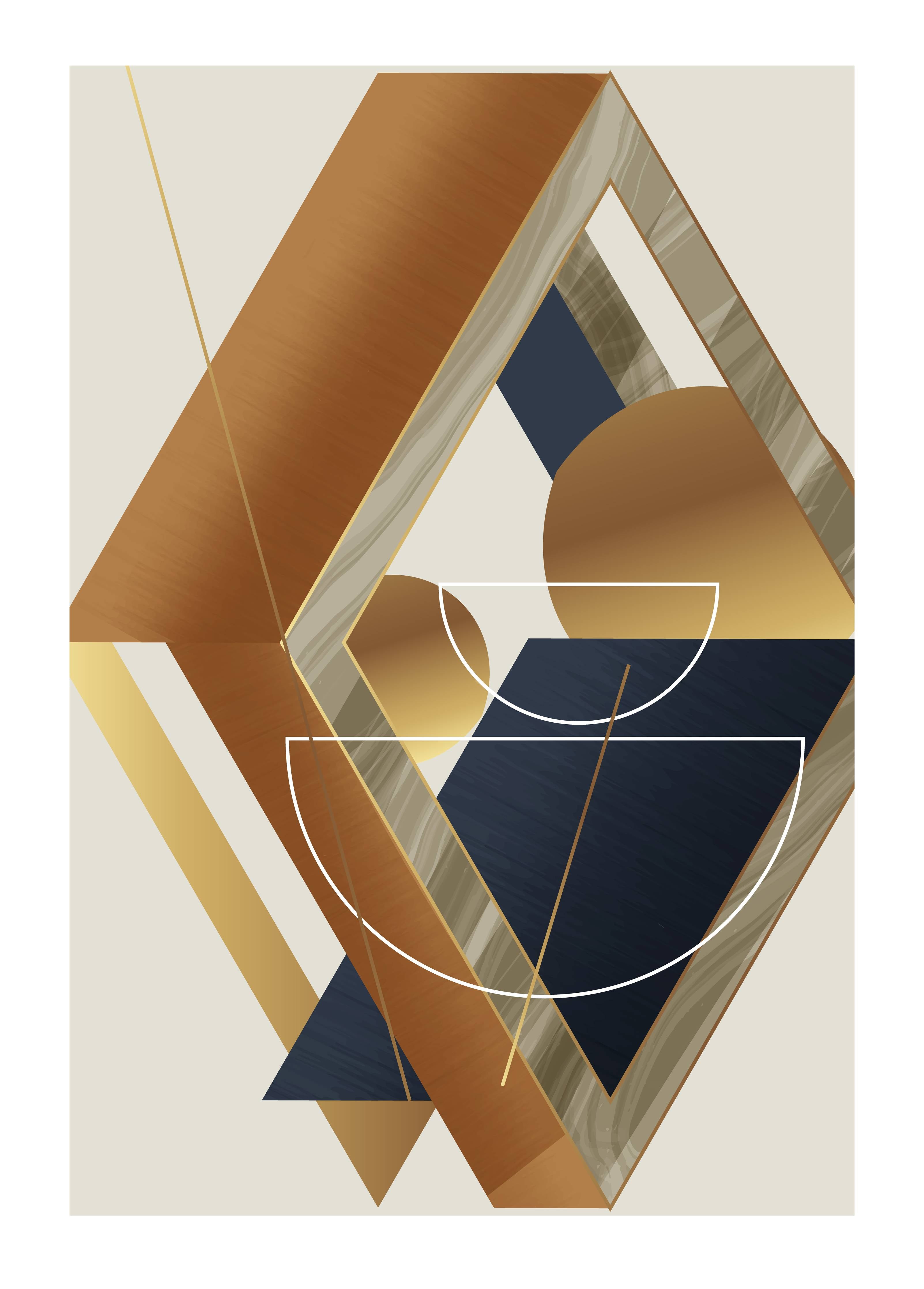 Große Wandbilder-Abstrakte geometrische Kunst mit warmen Goldtönen und dunklen Akzenten
