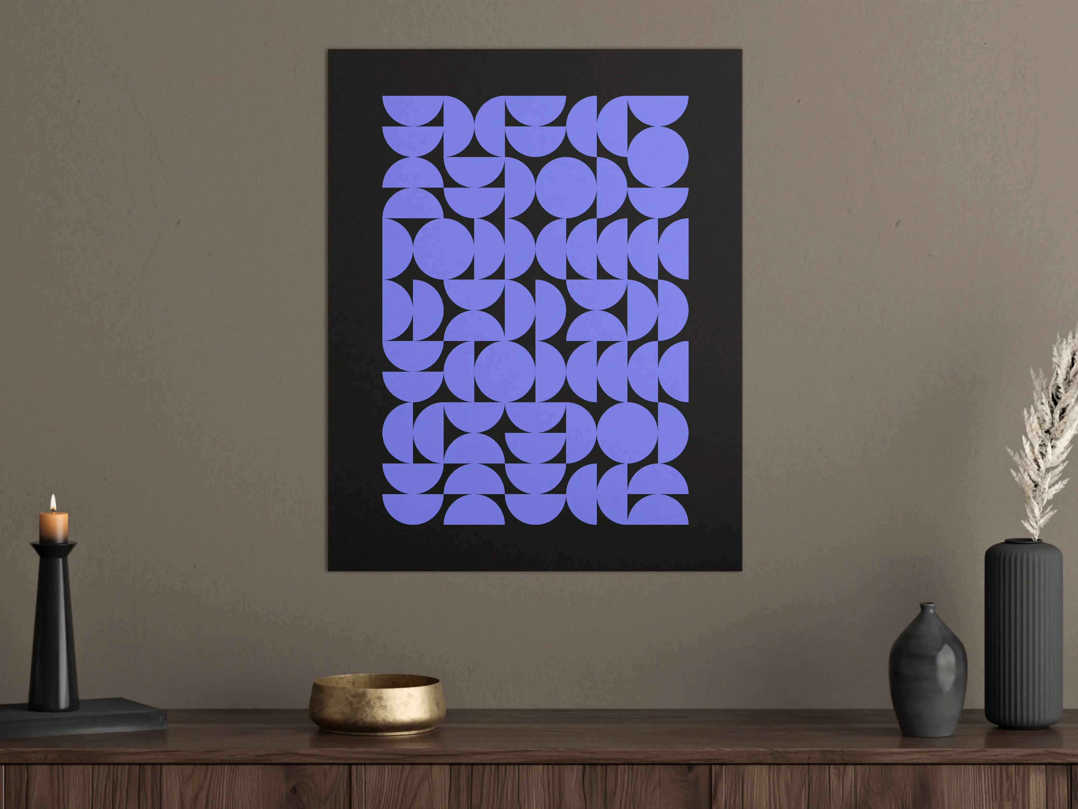 Große Wandbilder - Abstrakte geometrische Muster in Blau auf schwarzem Hintergrund