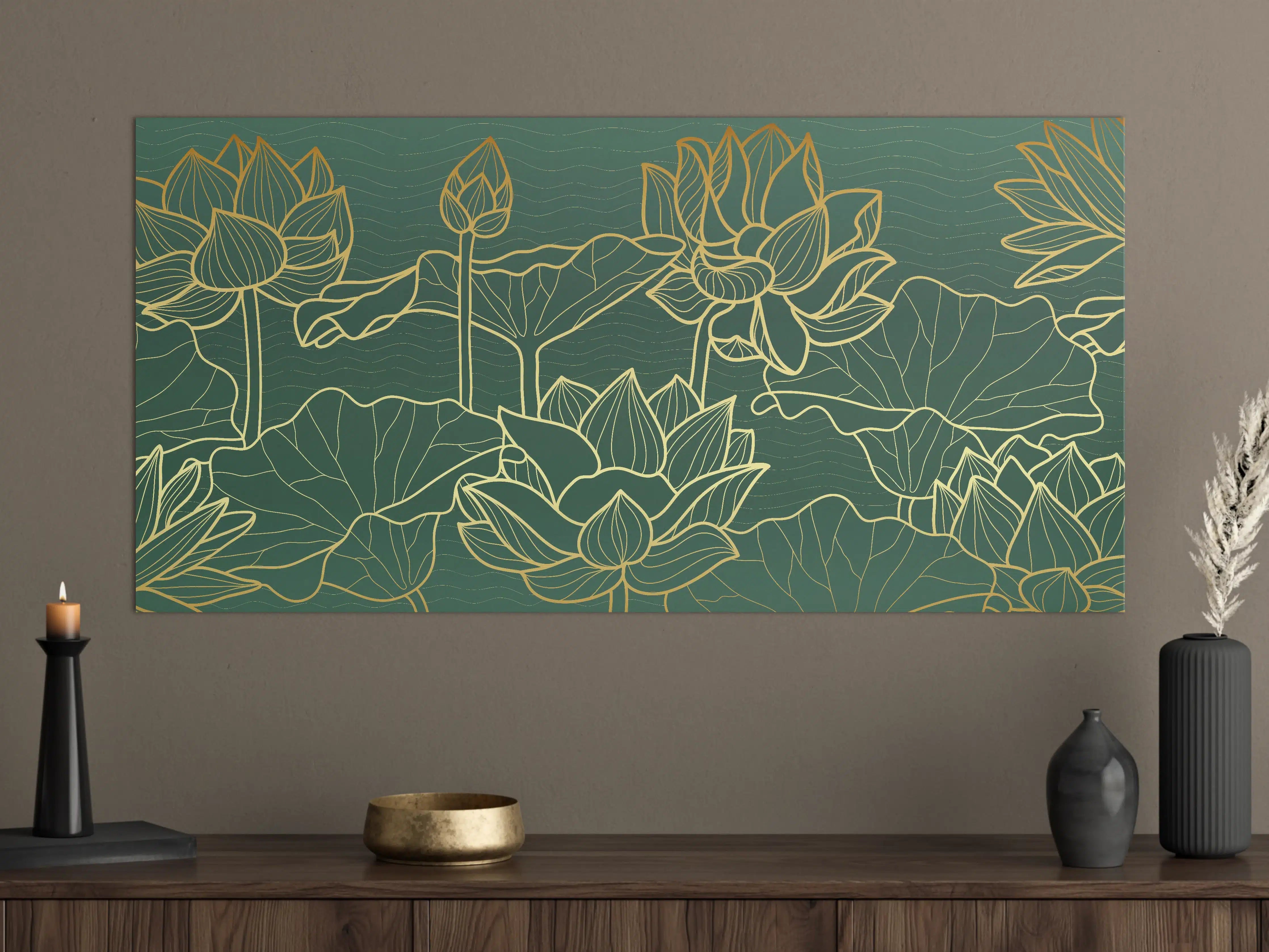 Große Wandbilder - Abstrakte goldende Blüten