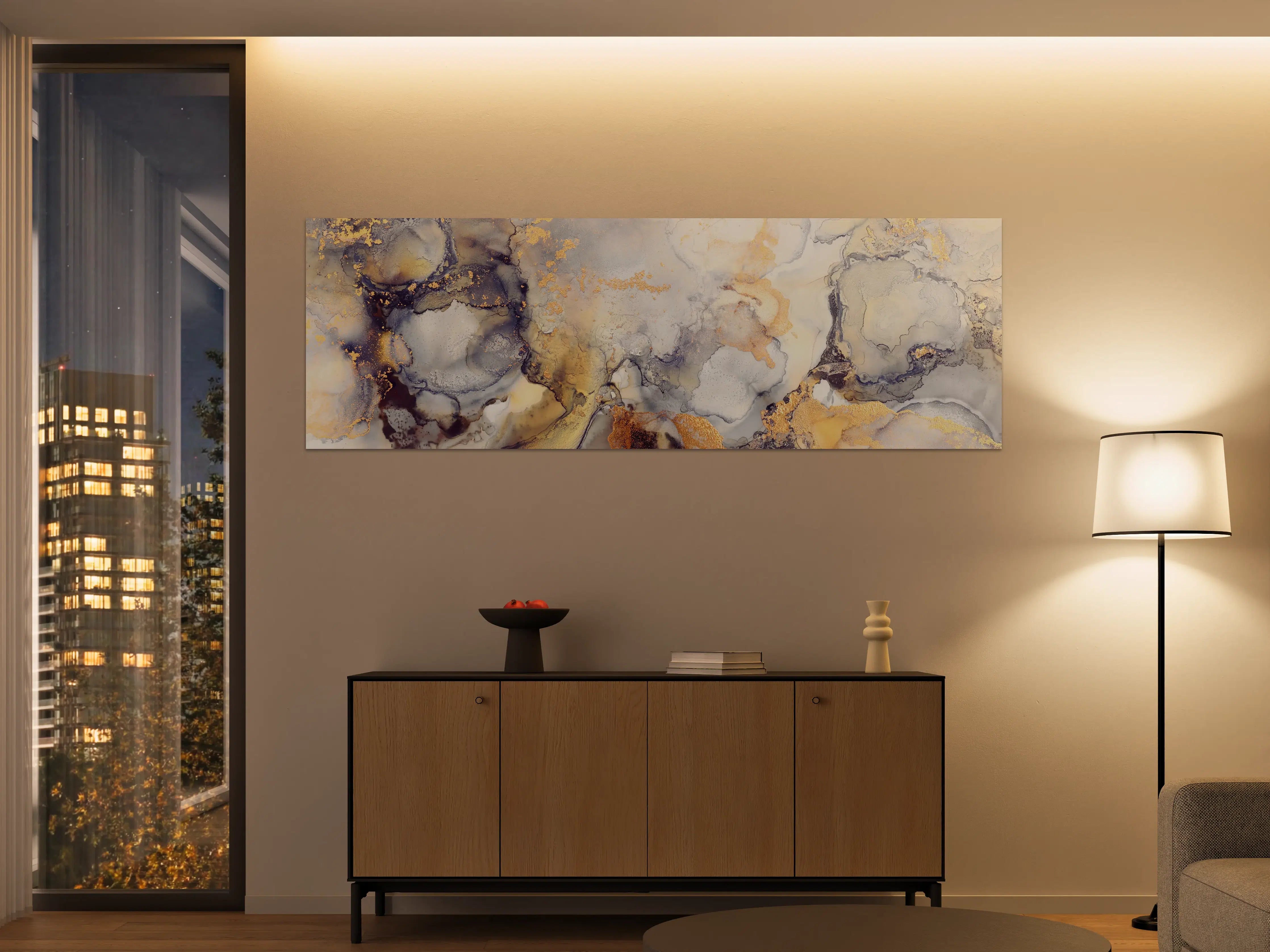 Große Wandbilder - Abstrakte goldene Flüssigkunstmalerei 