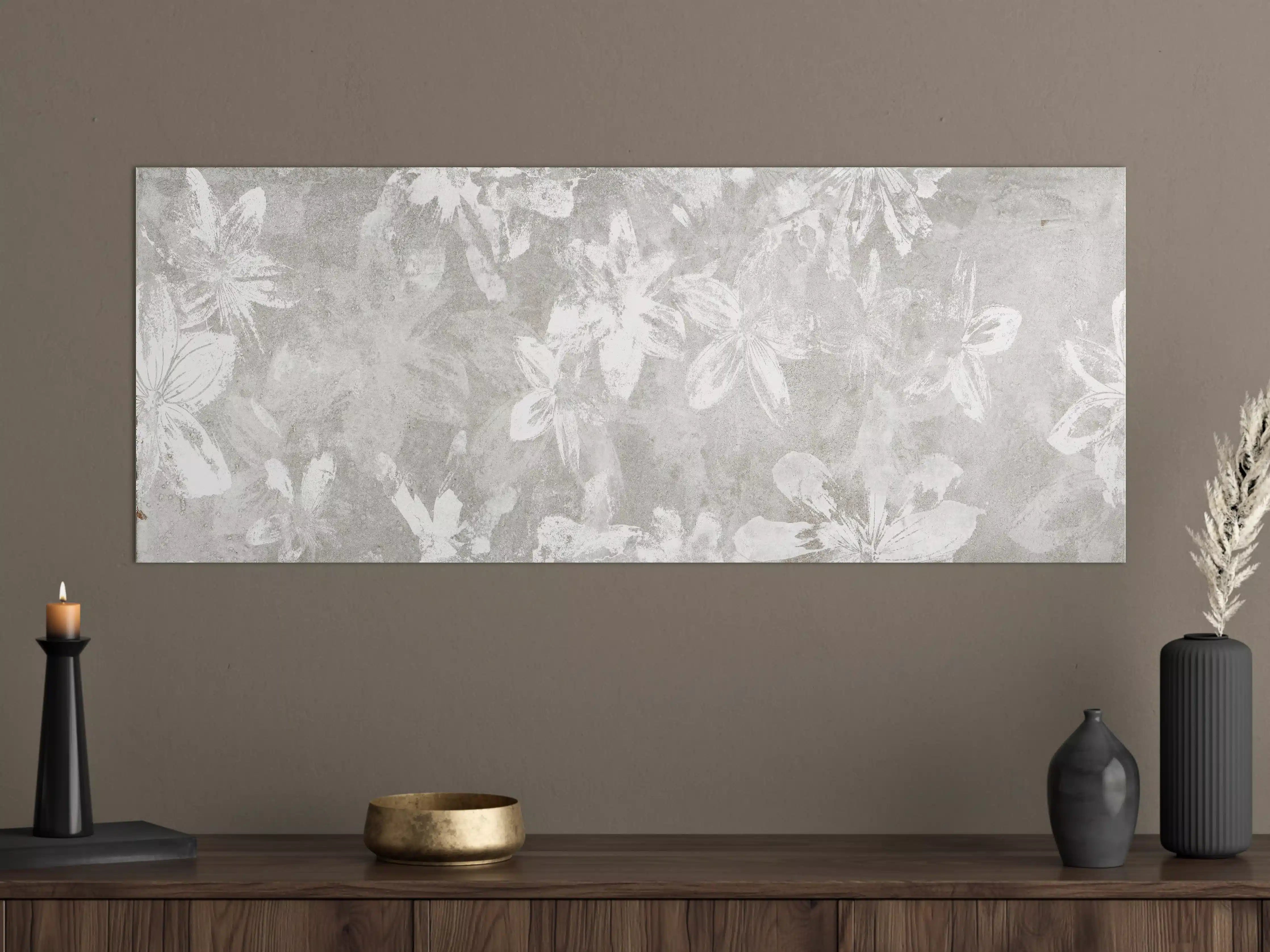 Große Wandbilder - Abstrakte weiße Blumen auf Beton