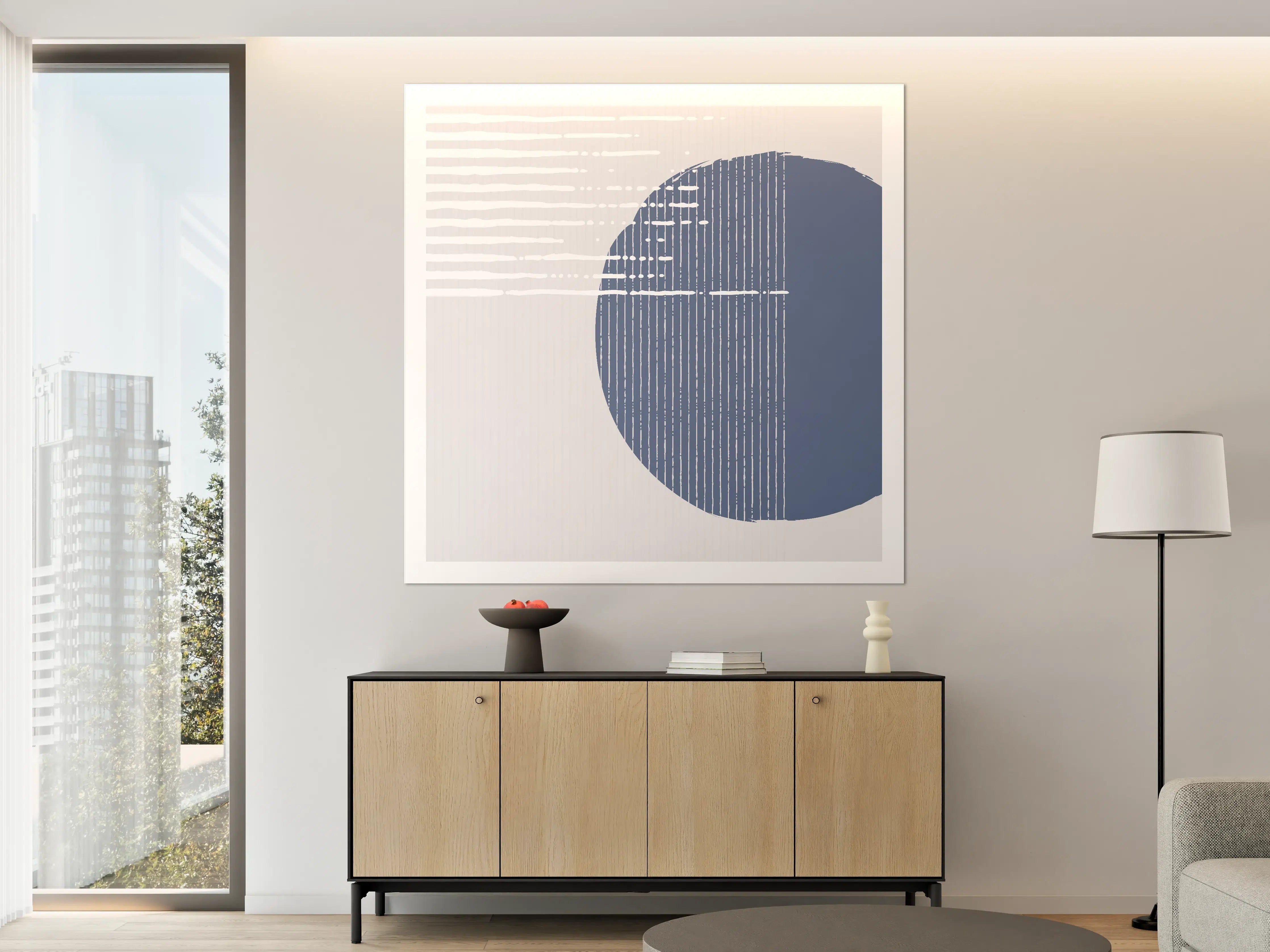 Große Wandbilder - Abstrakte, geometrische Wandgestaltung in Blautönen