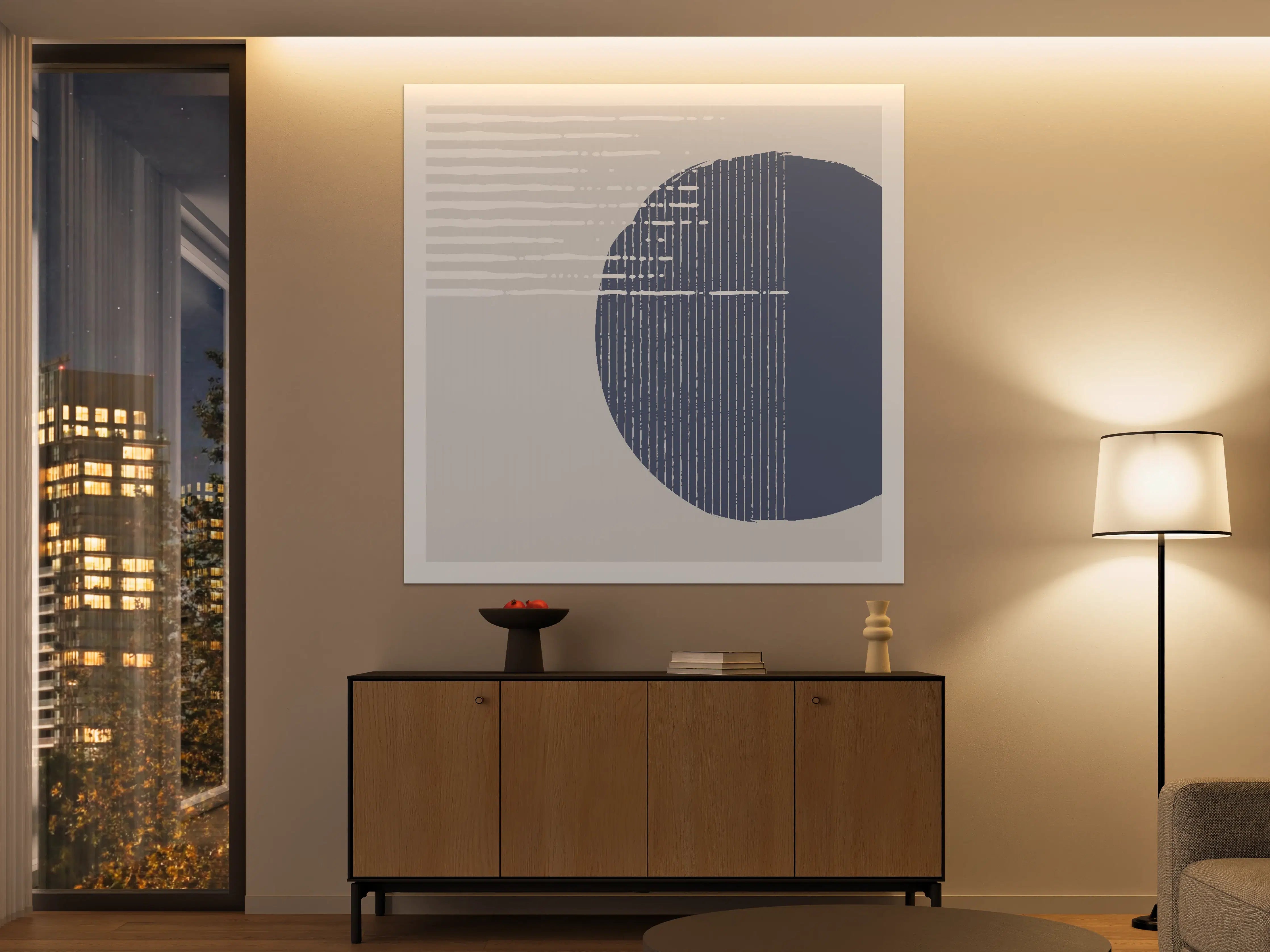 Große Wandbilder - Abstrakte, geometrische Wandgestaltung in Blautönen