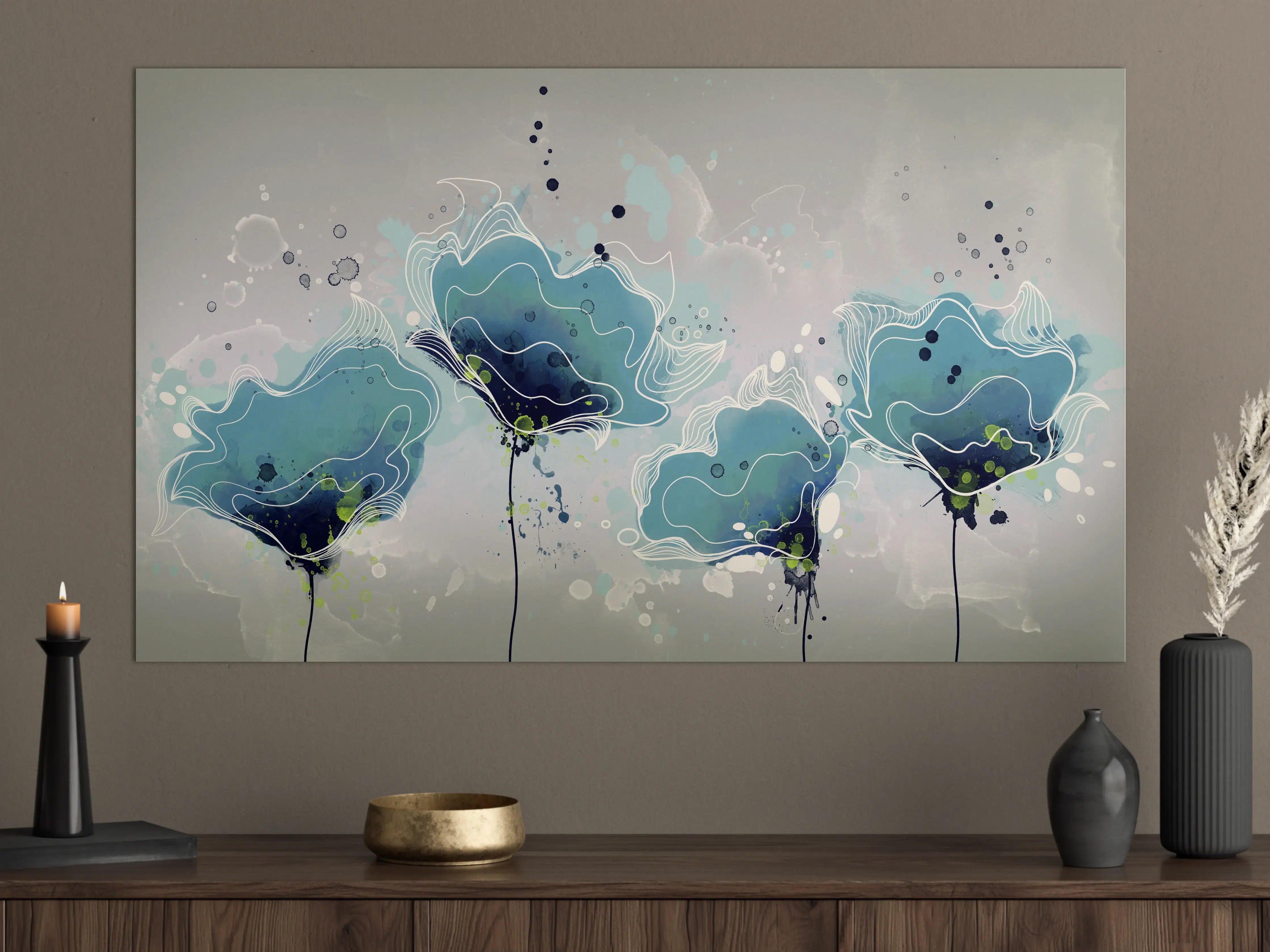 Große Wandbilder - Abstrakten blauen Aquarellblumen