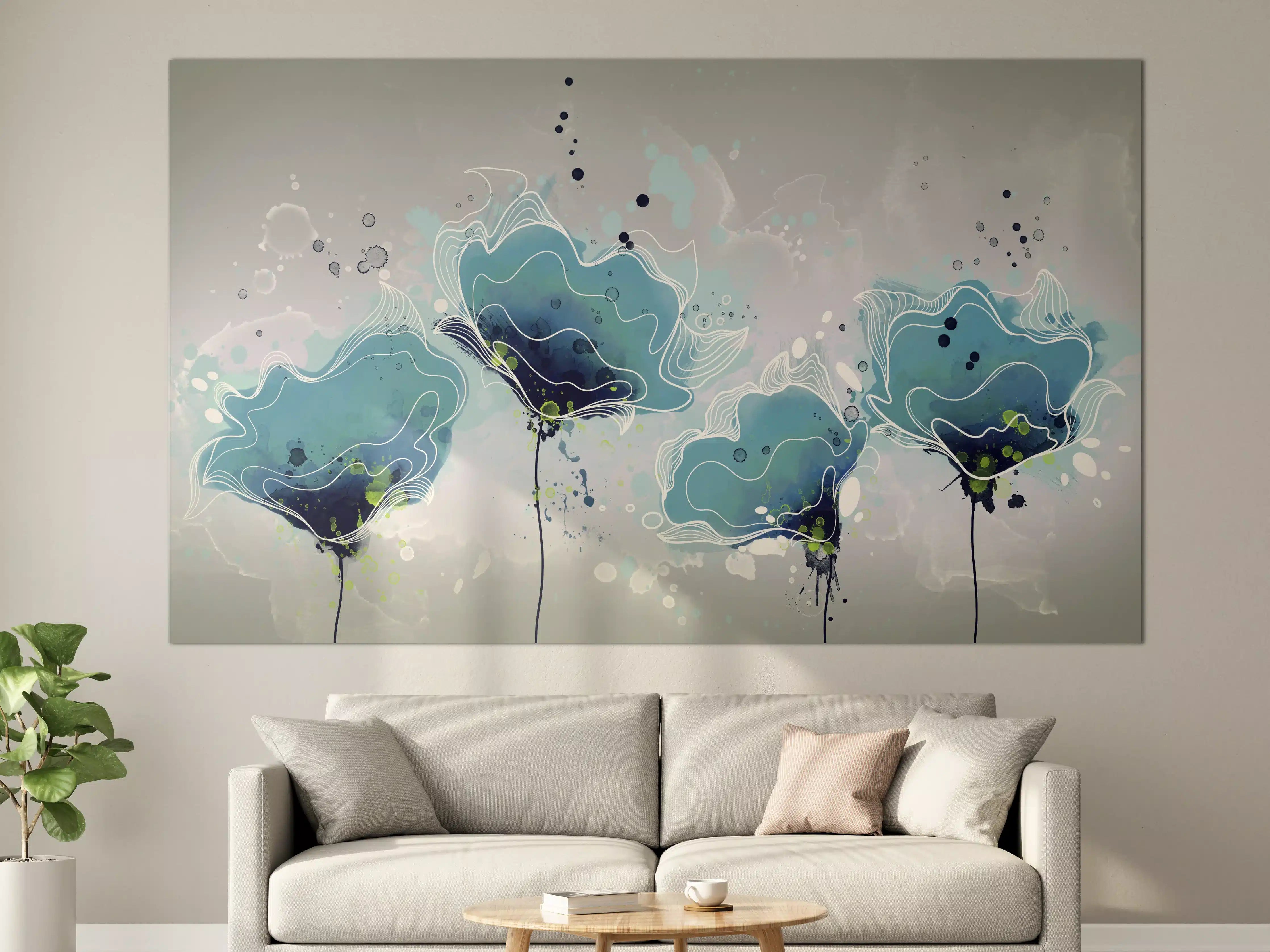 Große Wandbilder - Abstrakten blauen Aquarellblumen