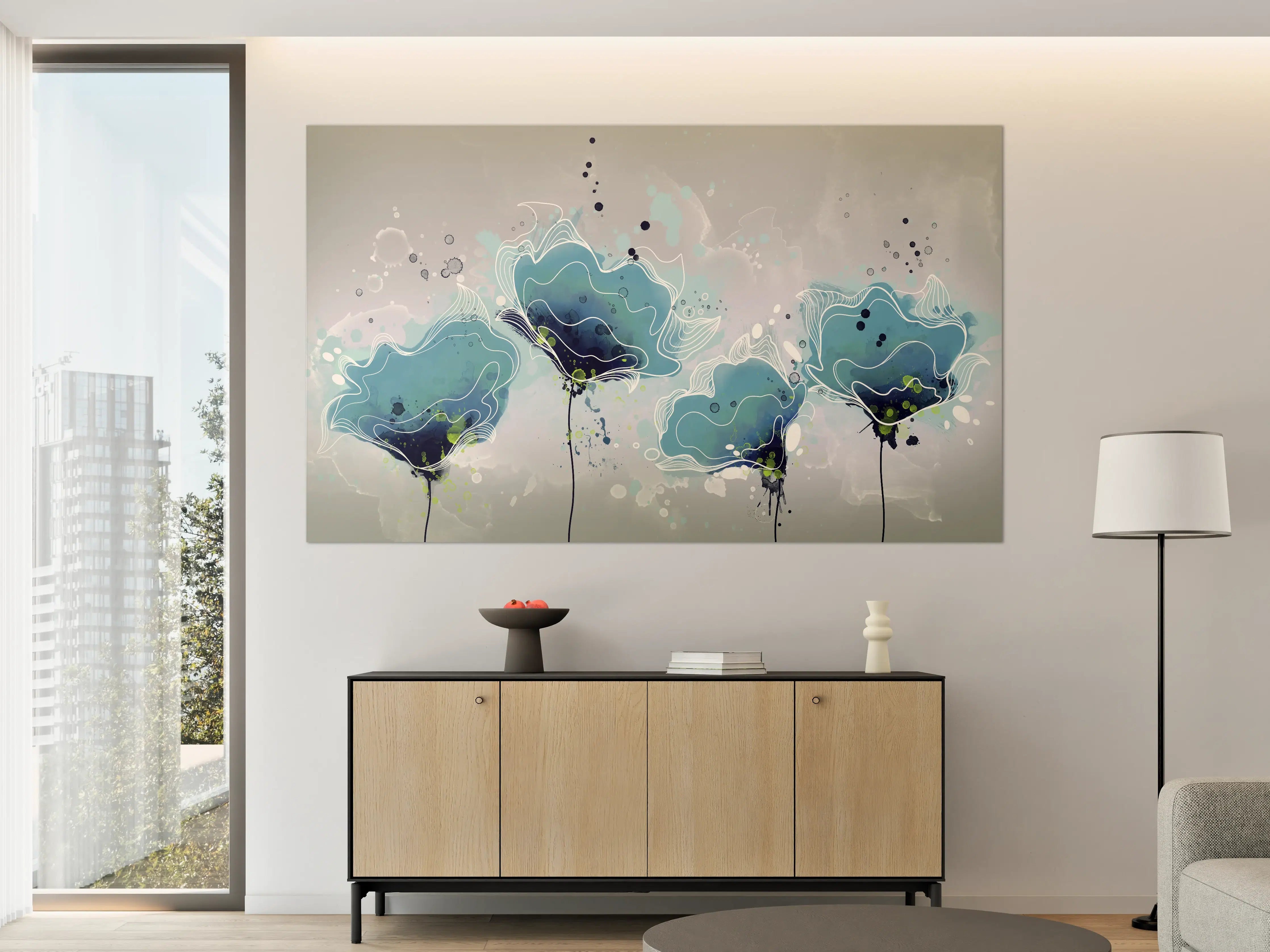 Große Wandbilder - Abstrakten blauen Aquarellblumen