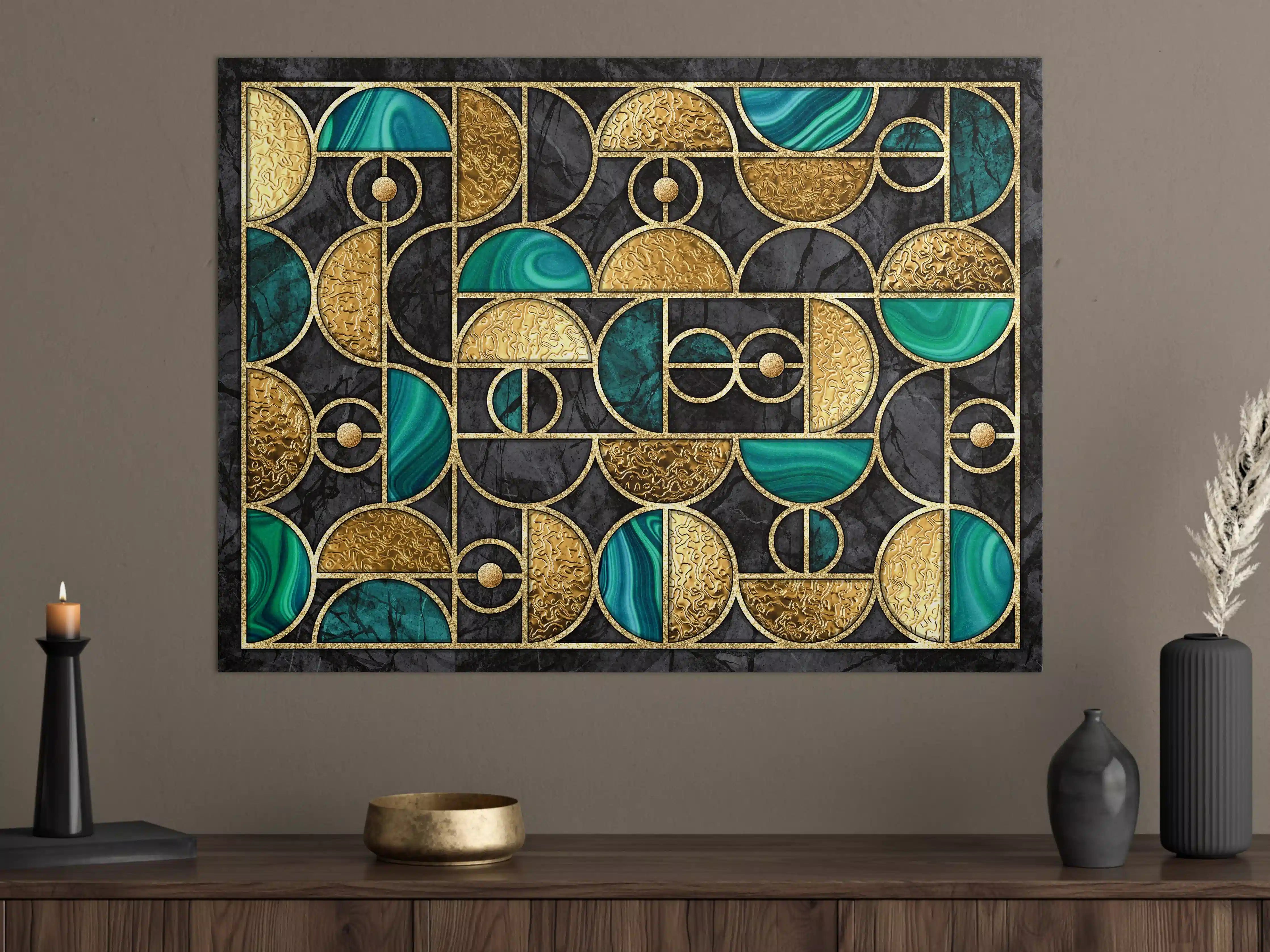 Große Wandbilder - Abstrakter Gold-Schwarz-Grün Mosaik