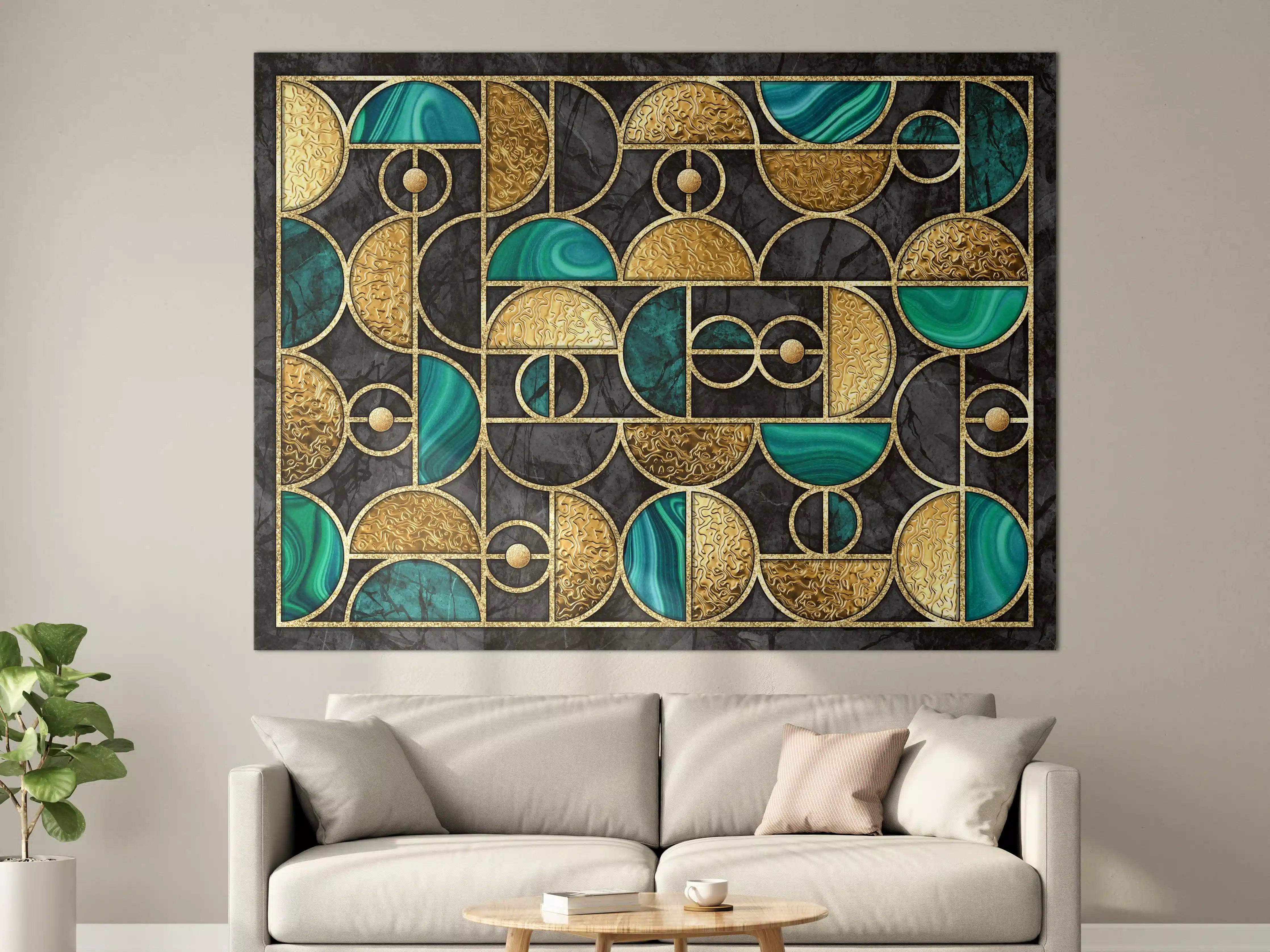 Große Wandbilder - Abstrakter Gold-Schwarz-Grün Mosaik