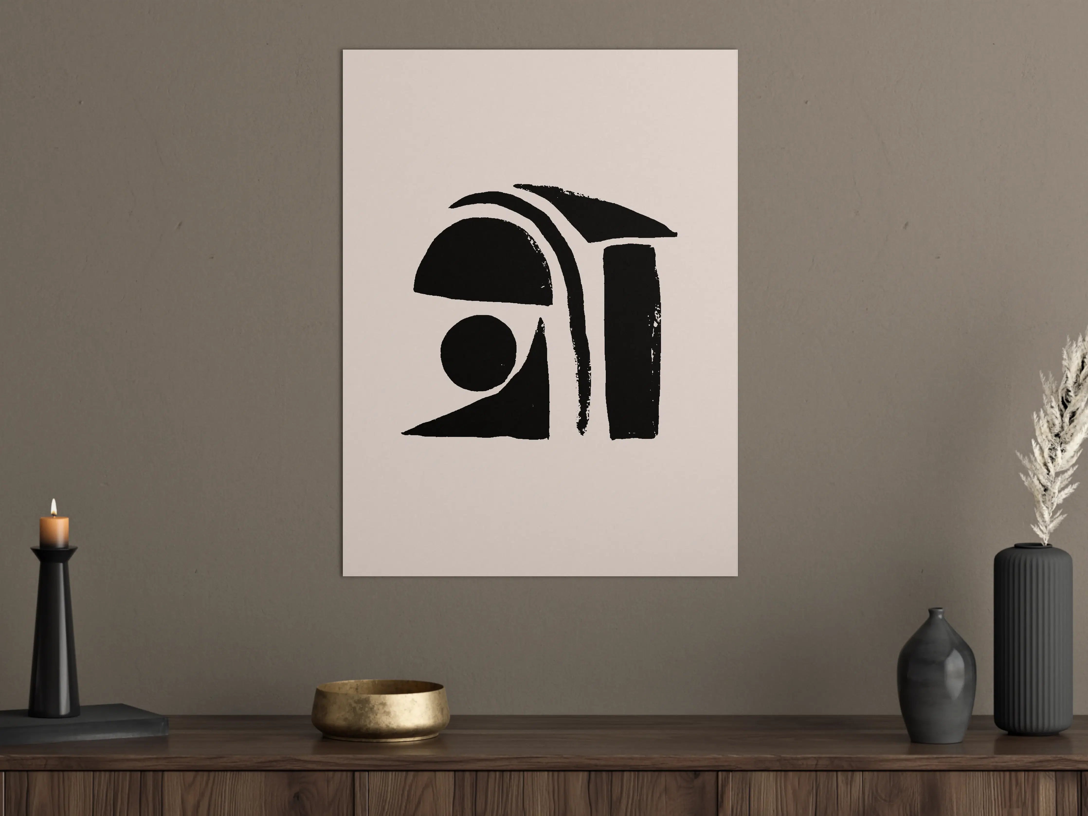 Große Wandbilder - Abstraktes Elfenbein-Schwarz-Kunstwerk