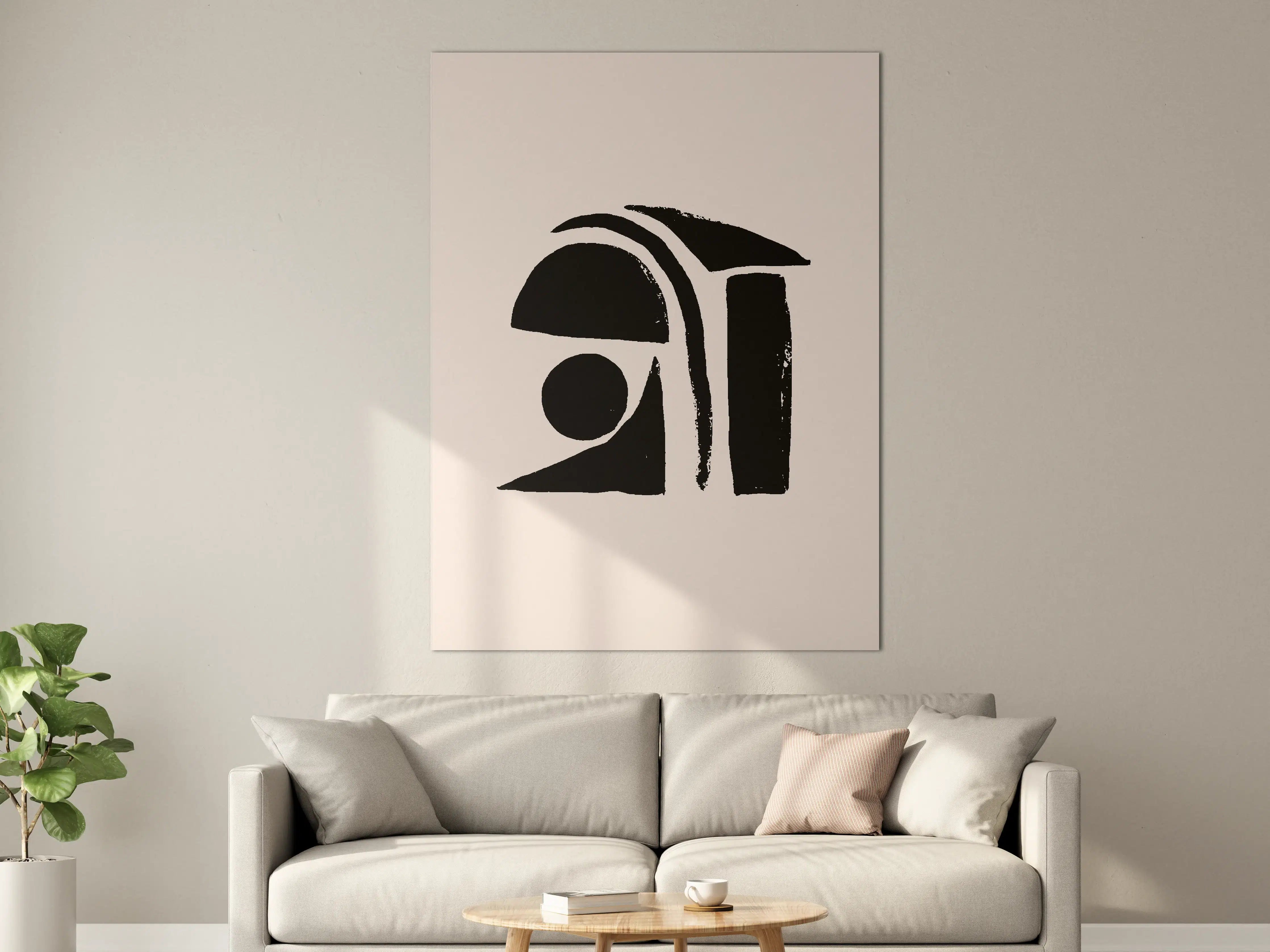 Große Wandbilder - Abstraktes Elfenbein-Schwarz-Kunstwerk