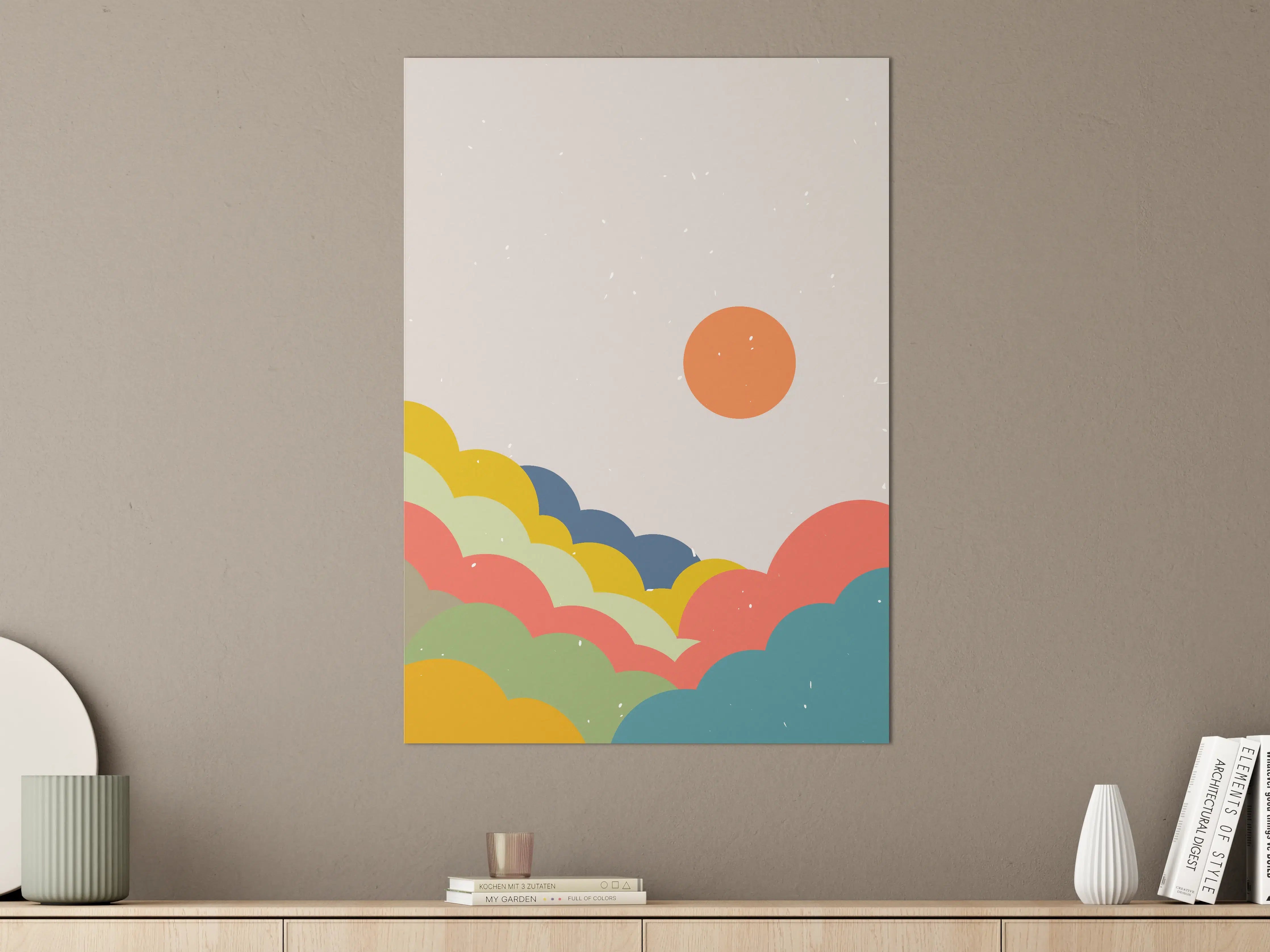 Große Wandbilder - Abstraktes Farbenspiel mit Sonnenmotiv