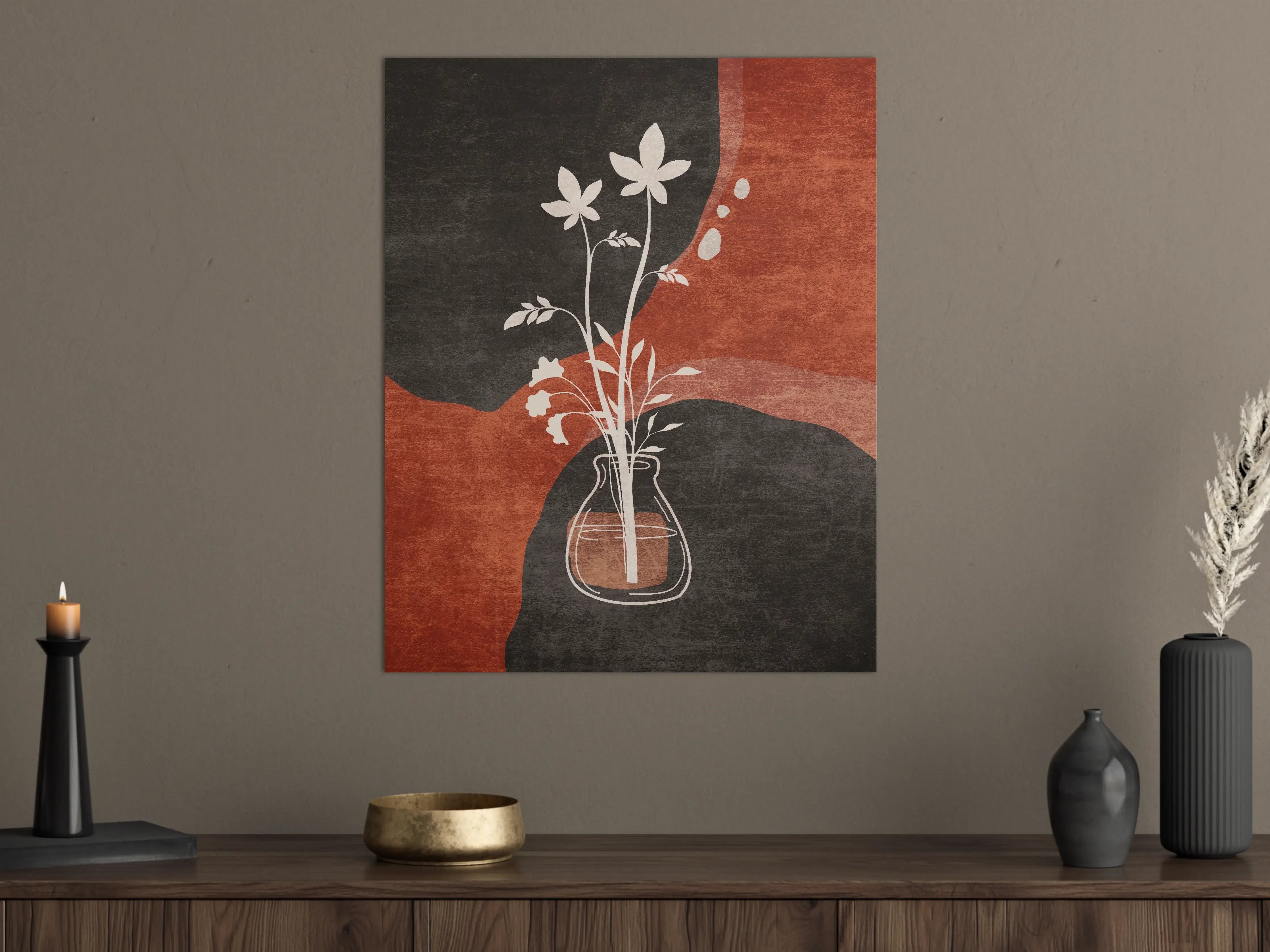 Große Wandbilder - Abstraktes Florales Motiv in Schwarz-Rot