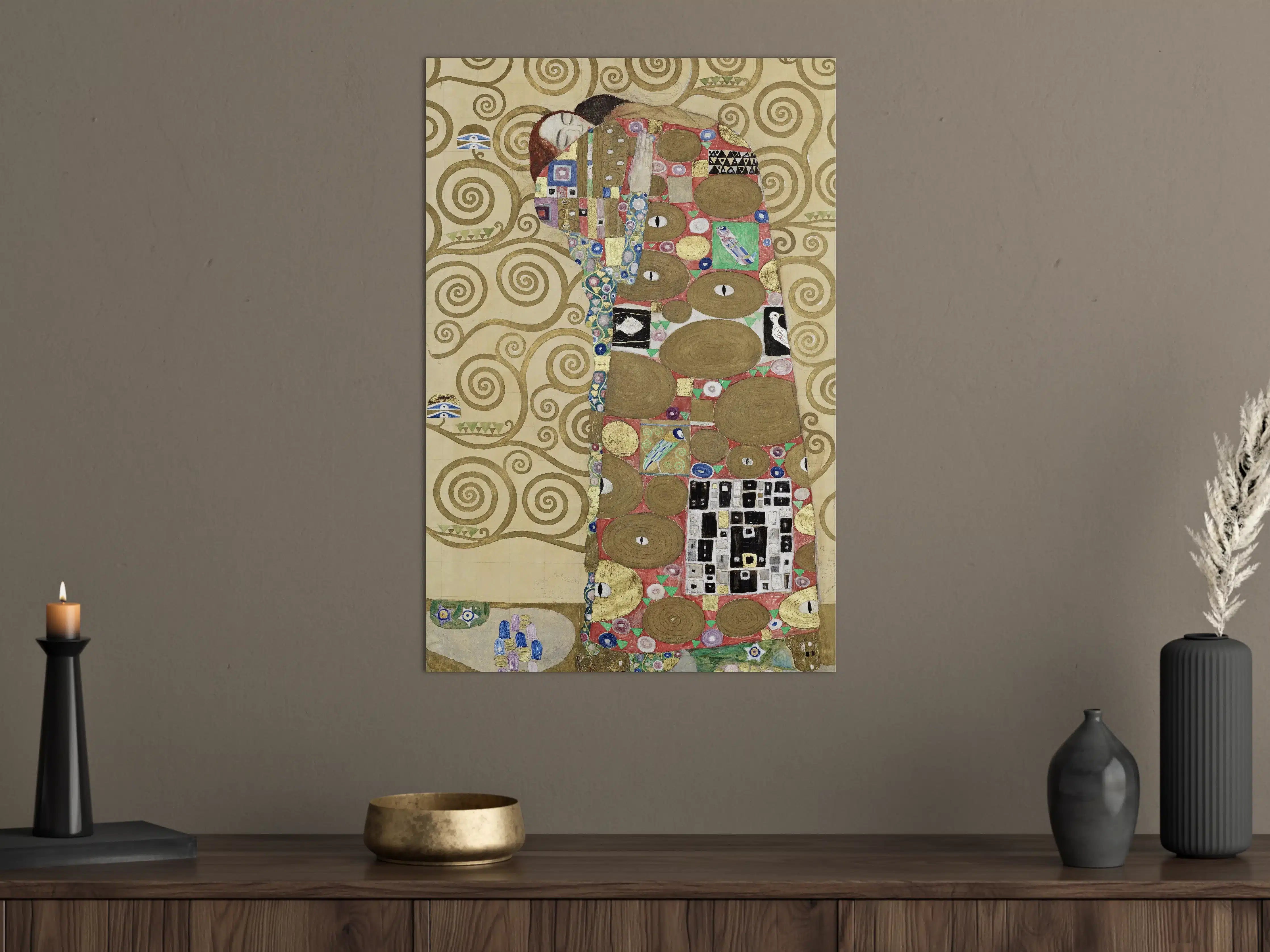 Große Wandbilder - Abstraktes Gemälde mit goldenen Spiralen und bunten Formen