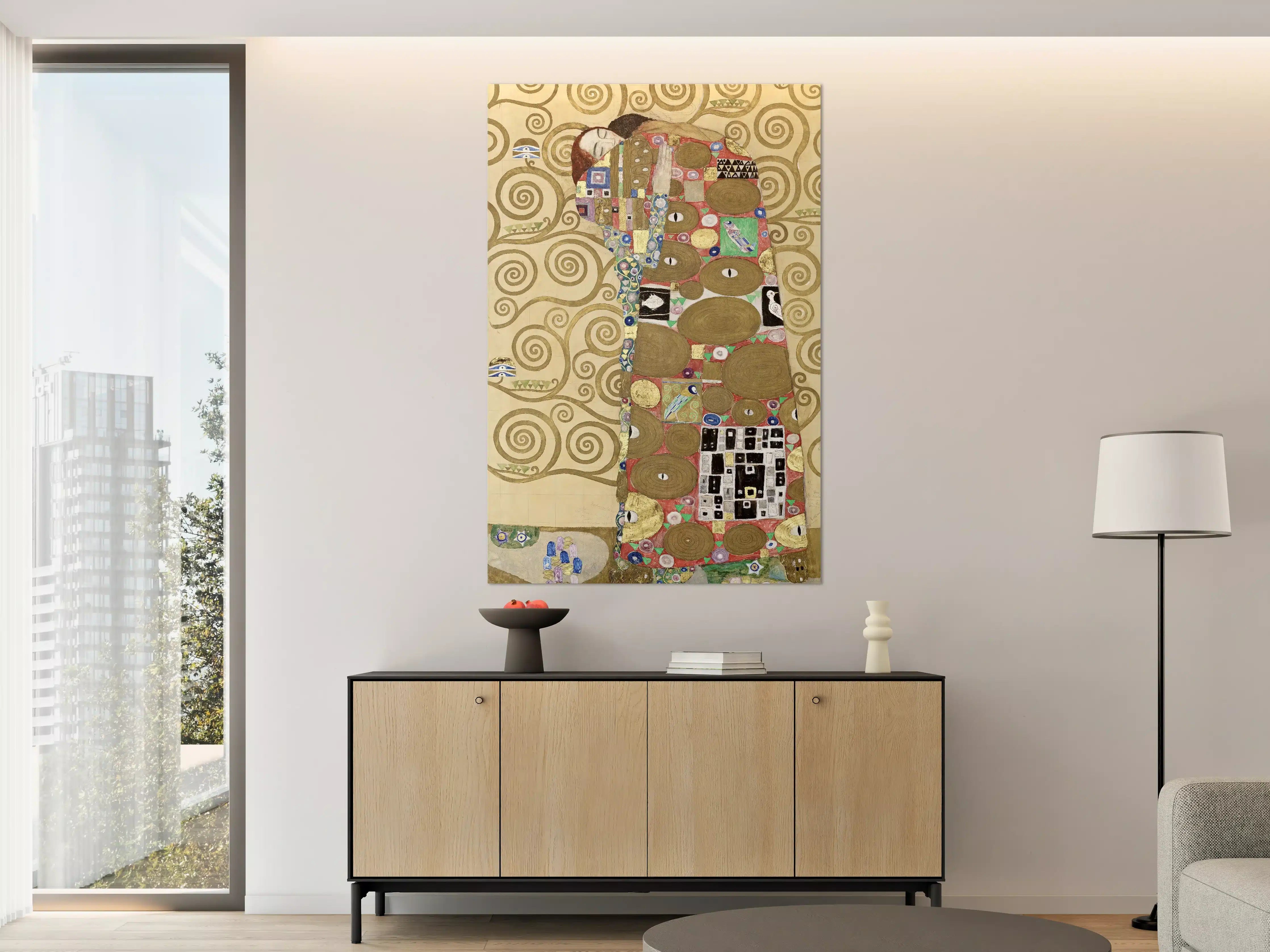 Große Wandbilder - Abstraktes Gemälde mit goldenen Spiralen und bunten Formen